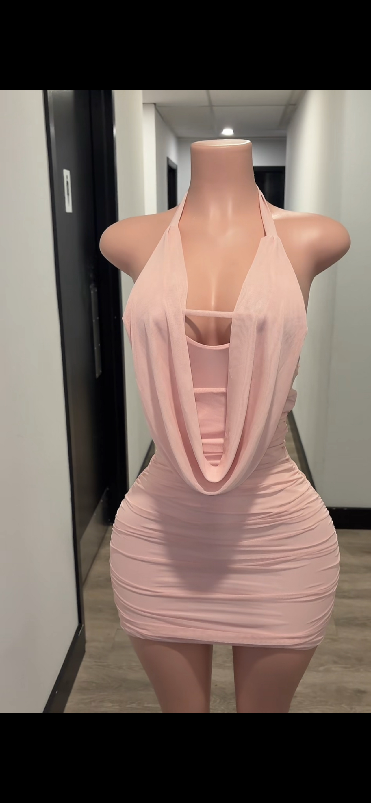 Pink Drape-Front Bodycon Dress