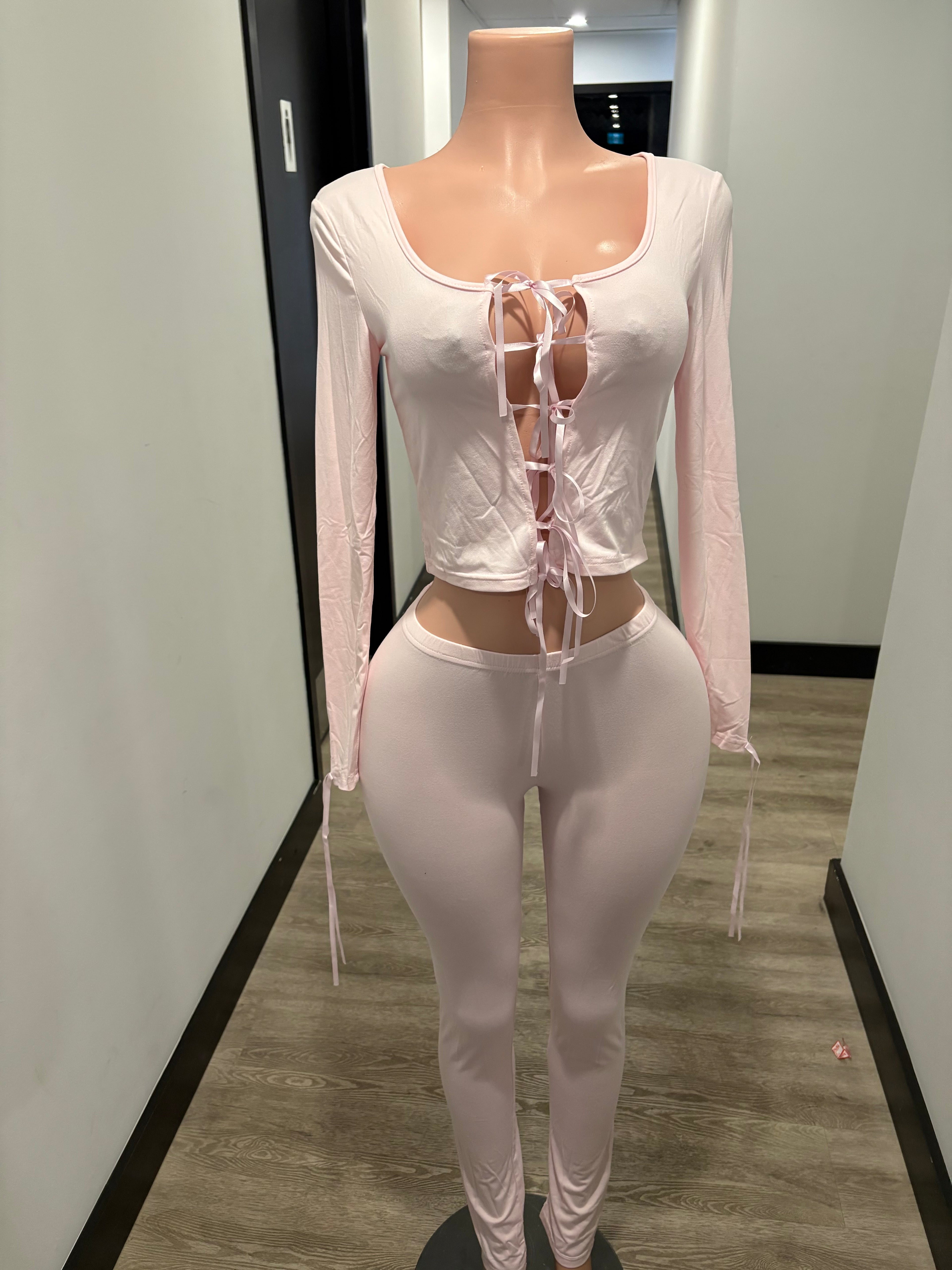 Pink Lace-Up Two-Piece Set