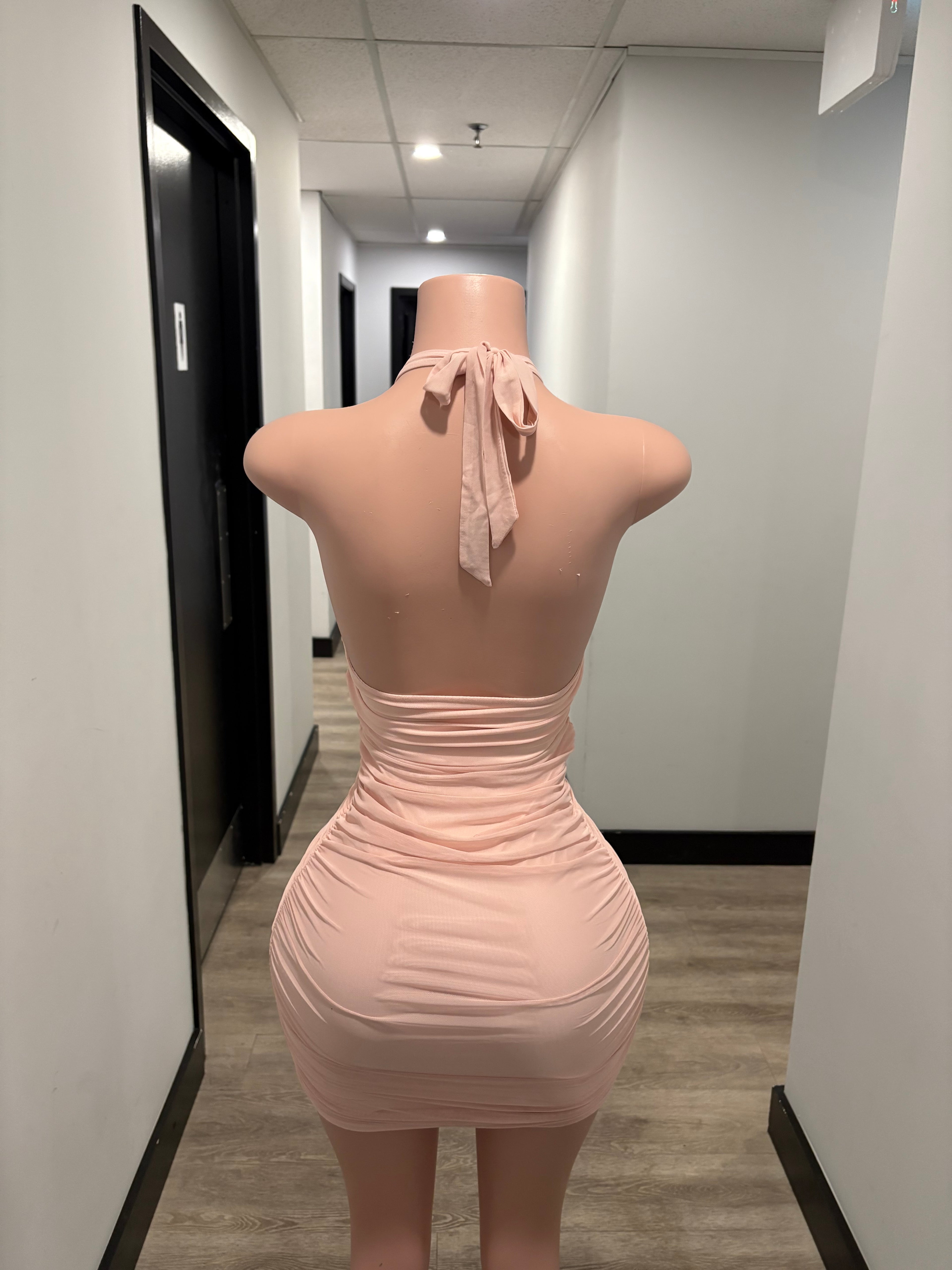 Pink Drape-Front Bodycon Dress