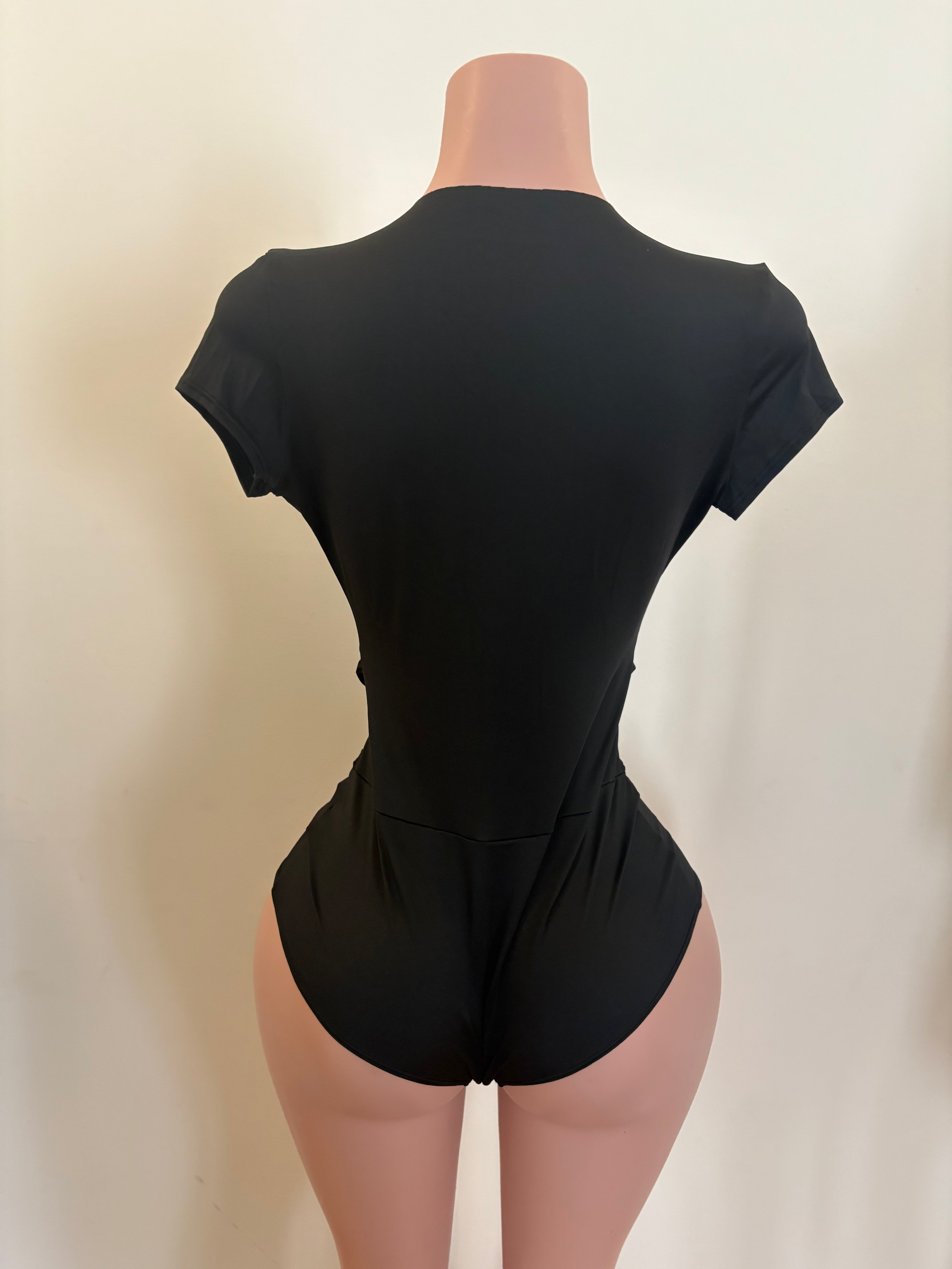 Deep V Black Bodysuit