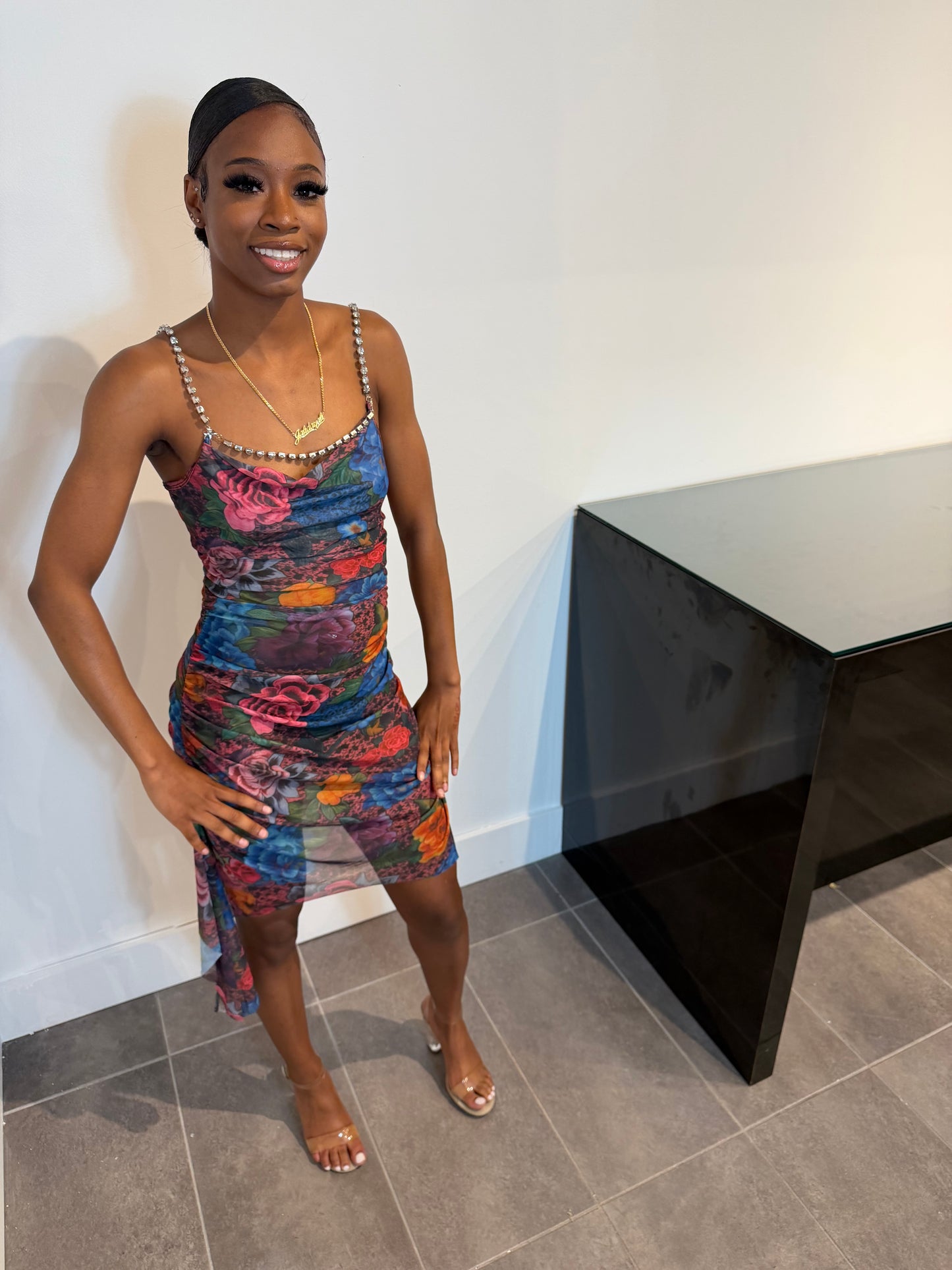 Midnight Bloom Mesh Dress