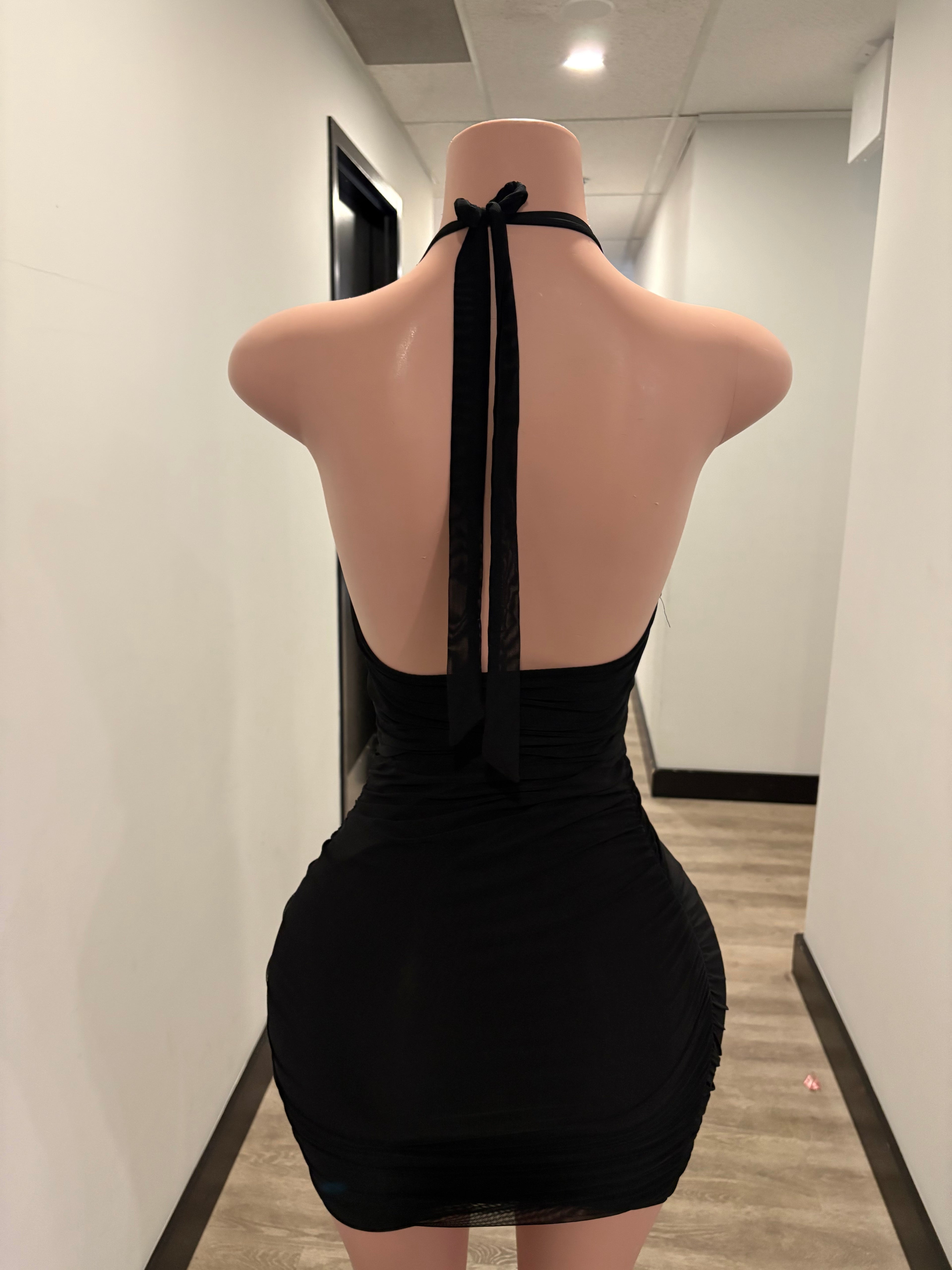 Midnight Muse Halter Dress – Black