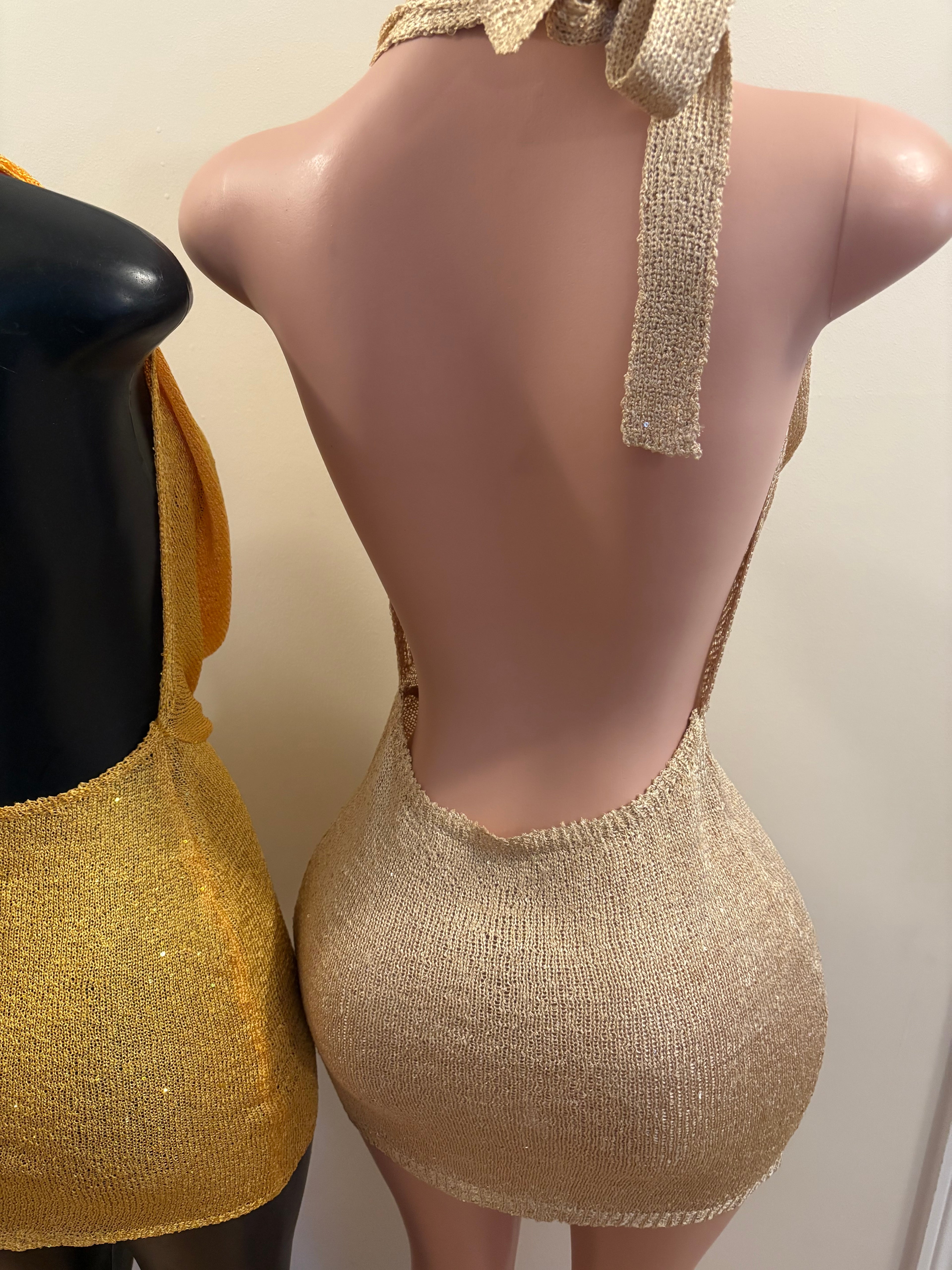 Gold Shimmer Plunge Mini Dress