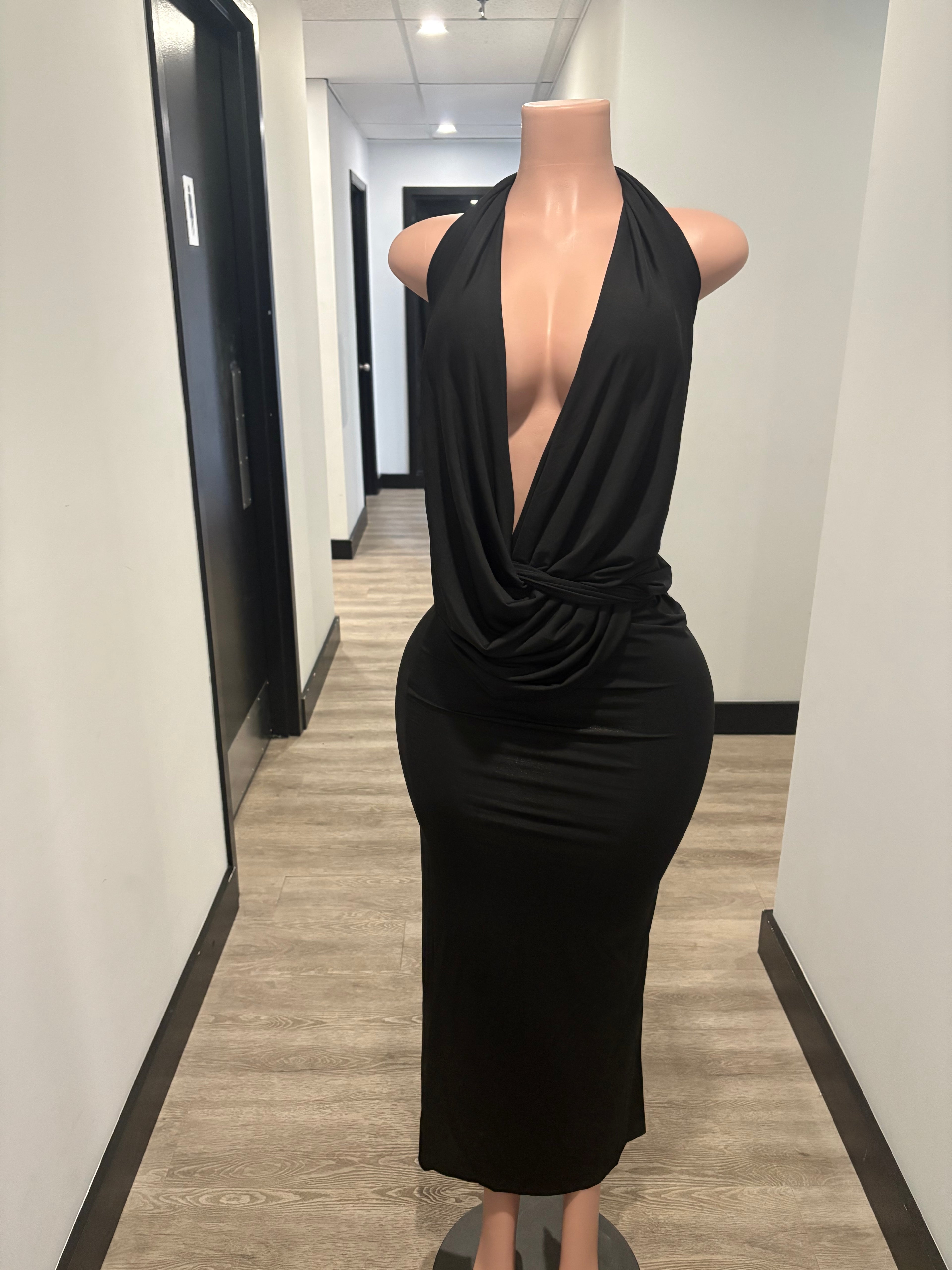 Black Plunge Maxi Dress