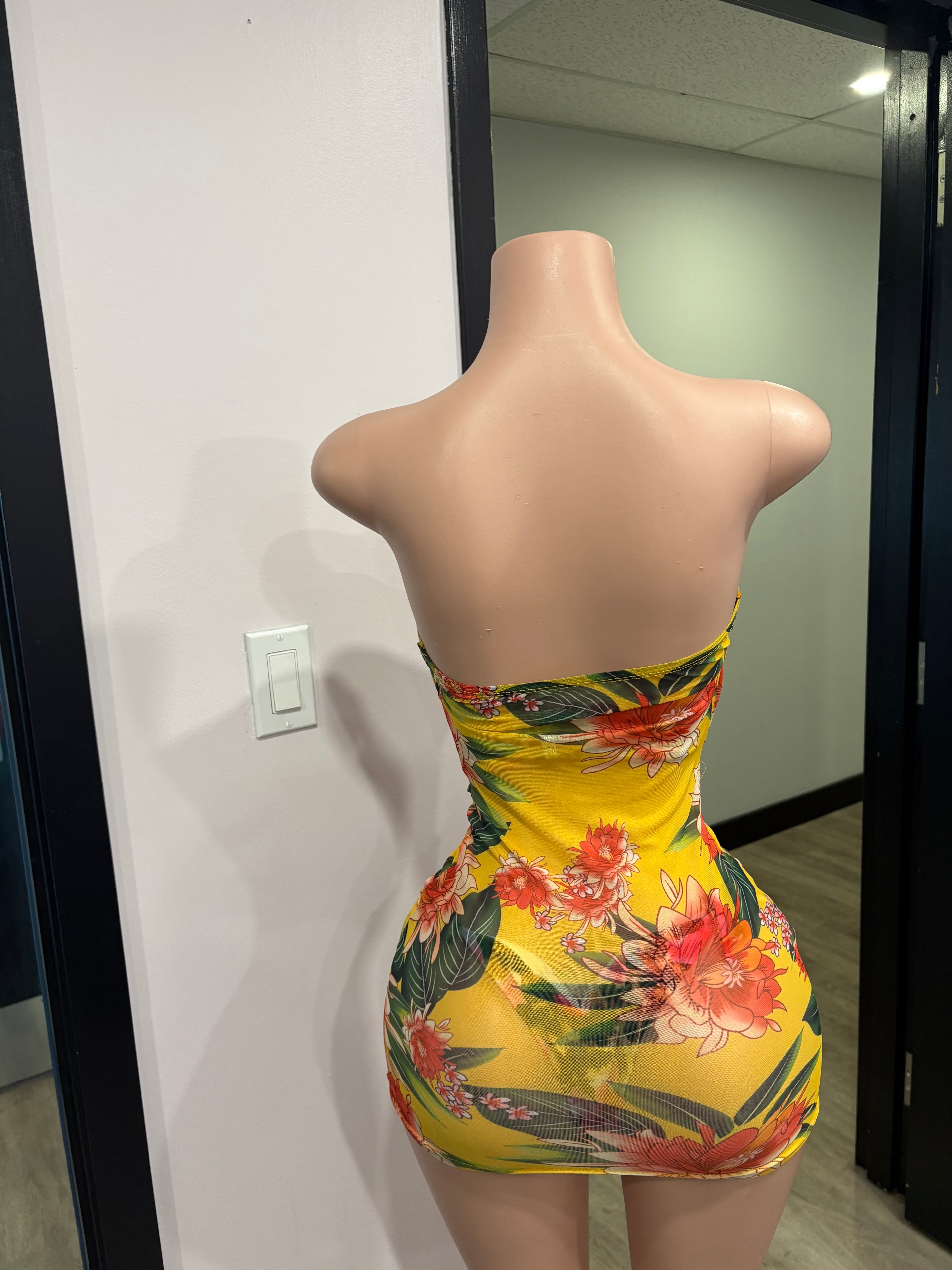 Yellow Floral Cut-Out Dress