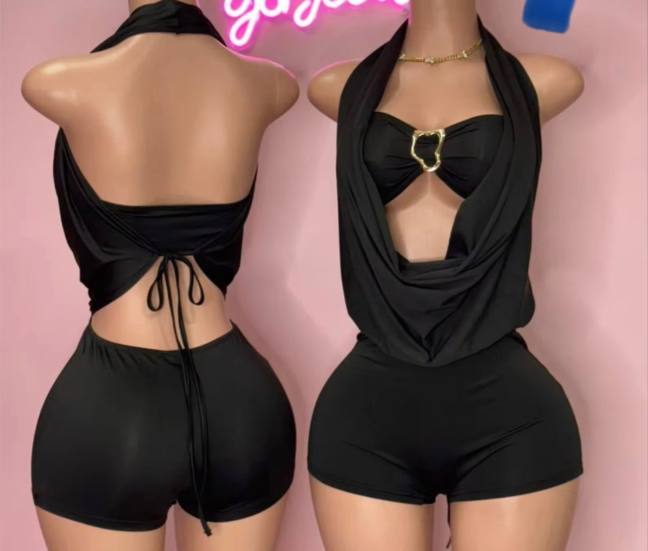 Black Drape Ring Romper