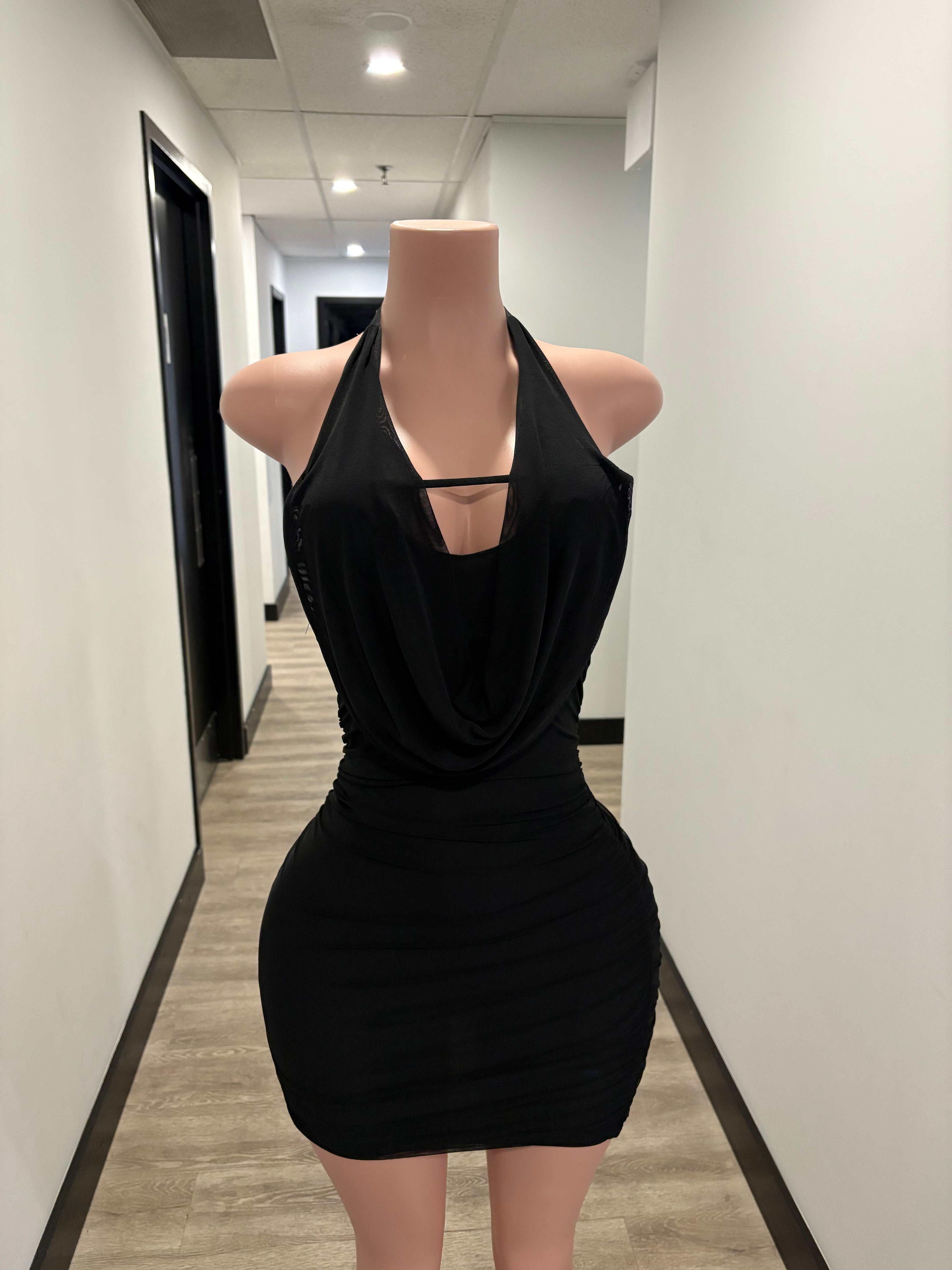 Midnight Muse Halter Dress – Black