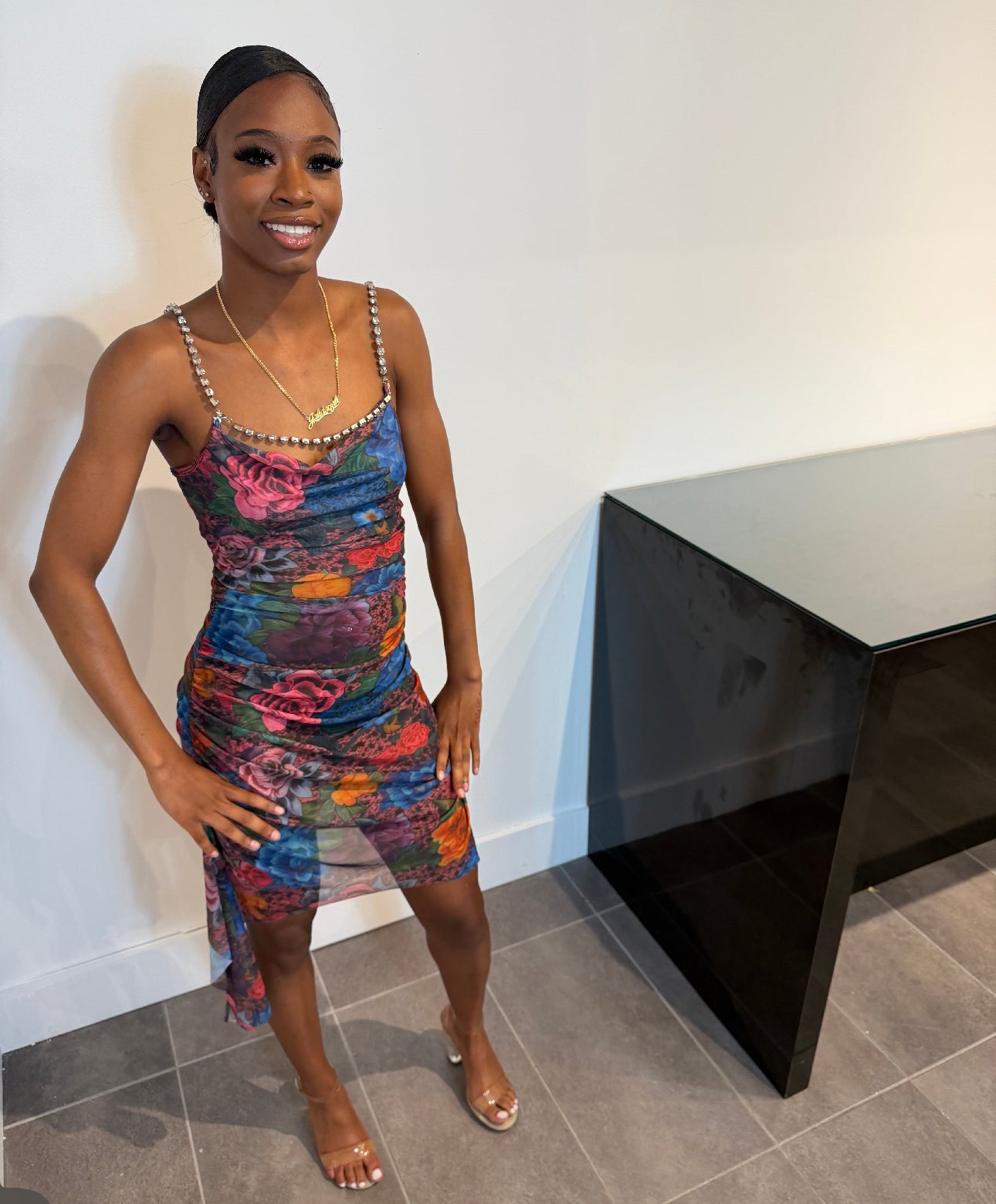 Midnight Bloom Mesh Dress