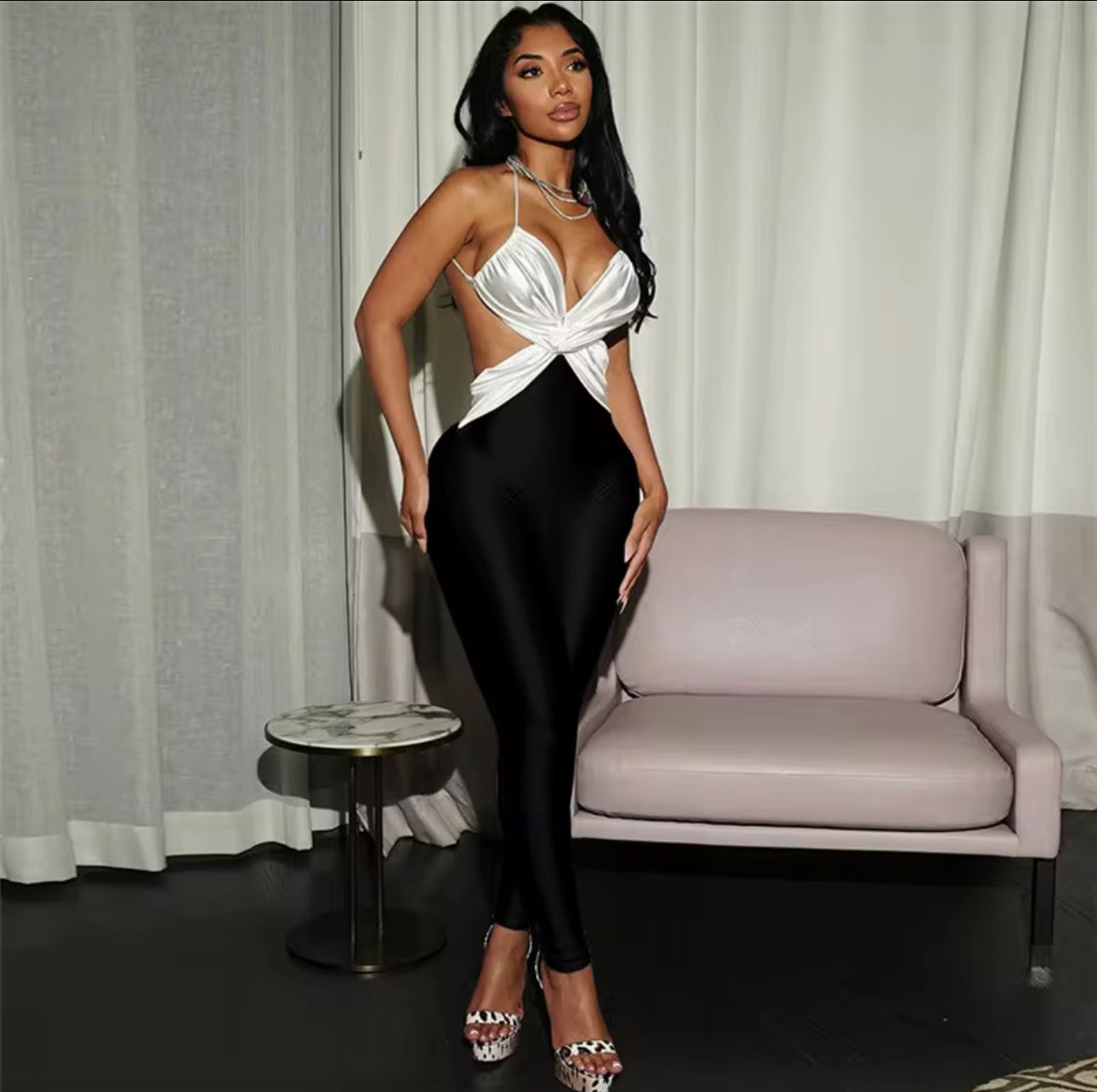 BLACK& WHITE Twist Me Satin Jumpsuit