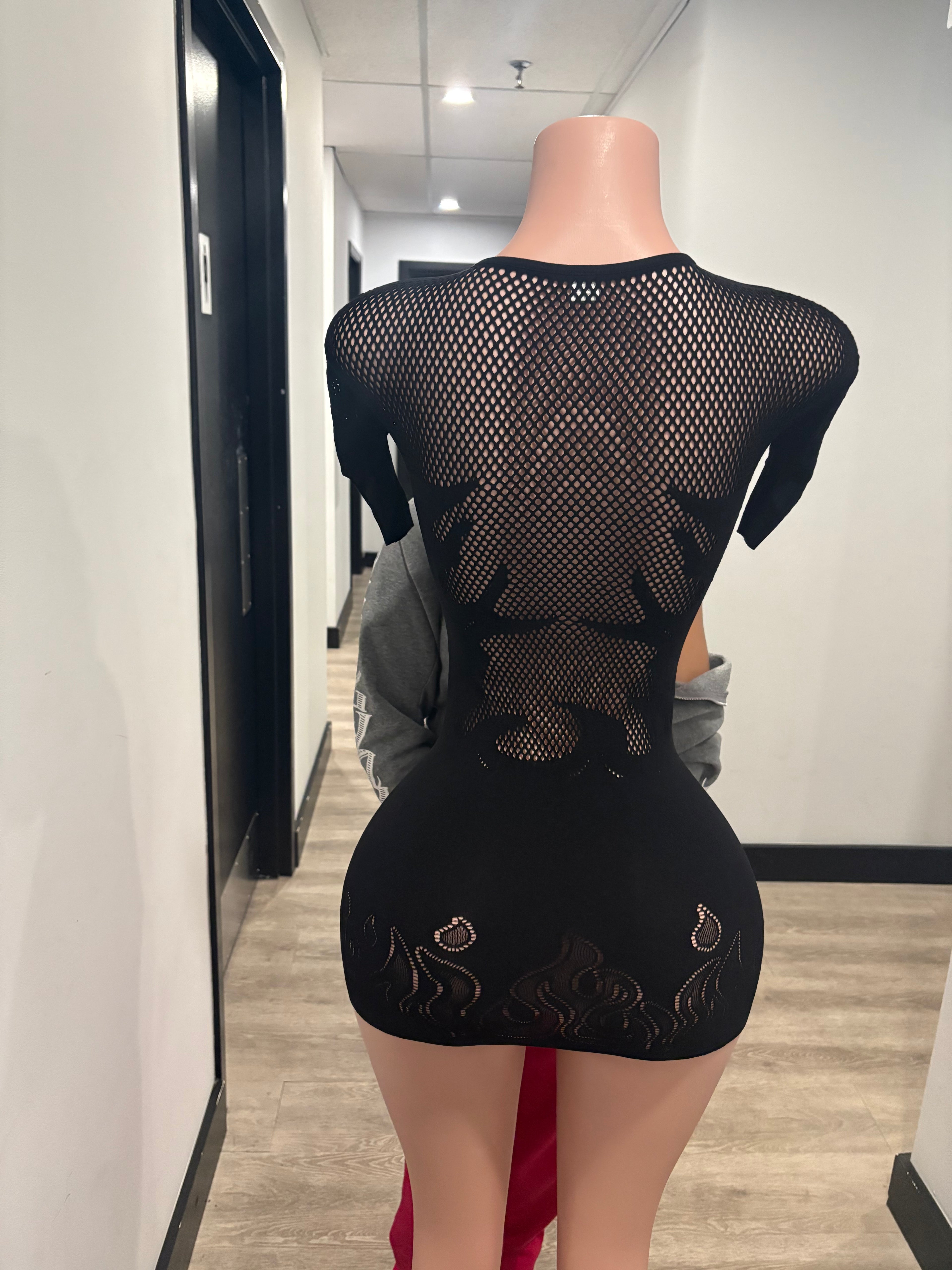 Black Mesh Flame Mini Dress