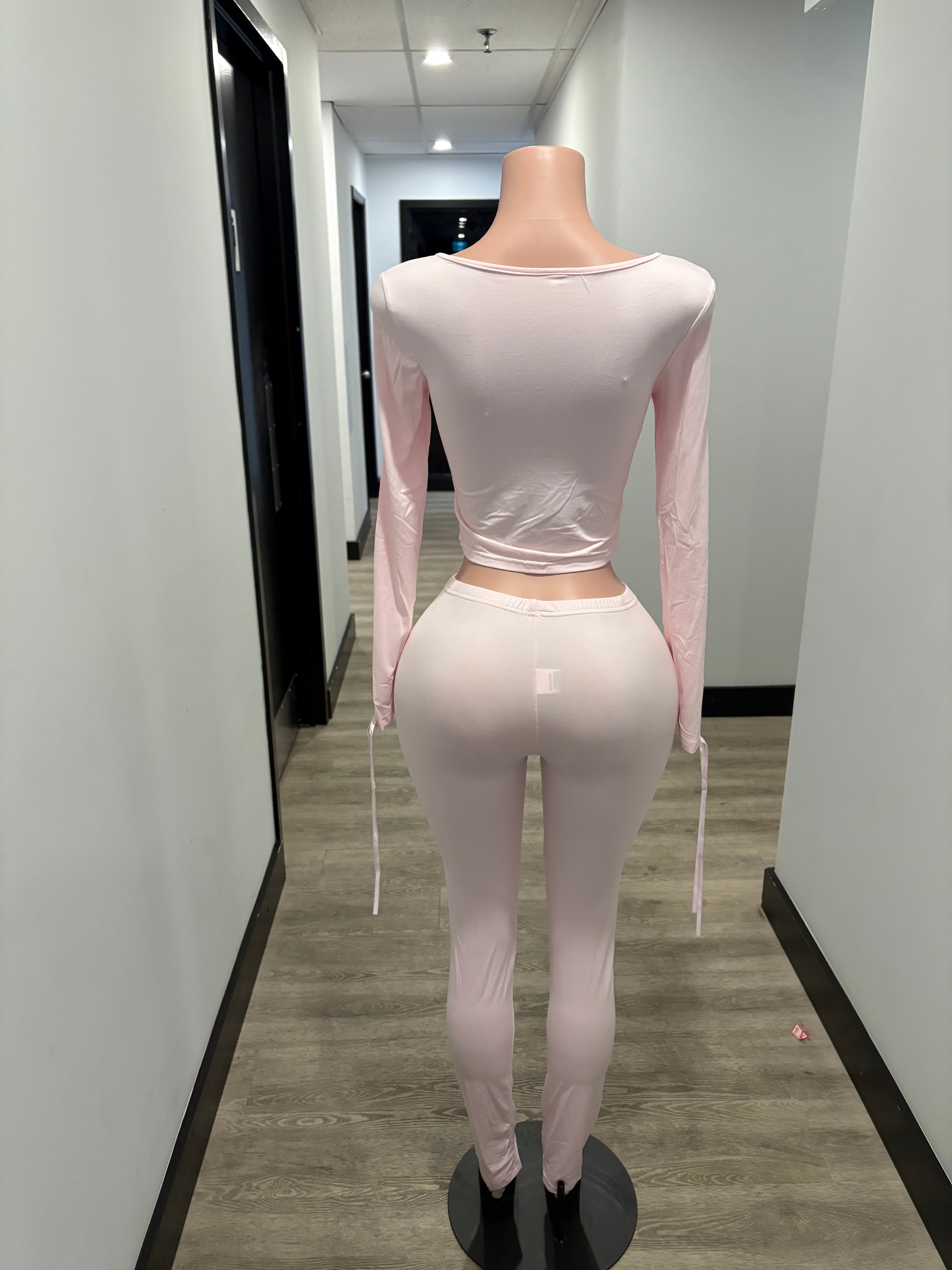 Pink Lace-Up Two-Piece Set