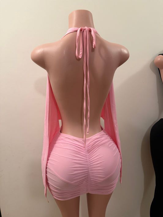 Pink Drape Back Mini Dress