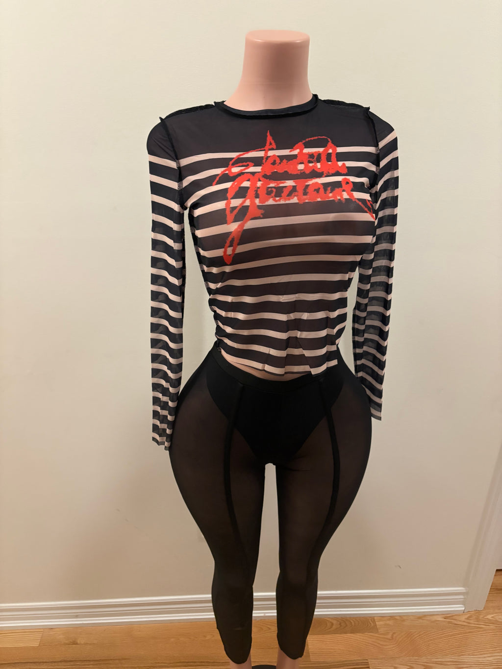 Striped Mesh Two-Piece Set