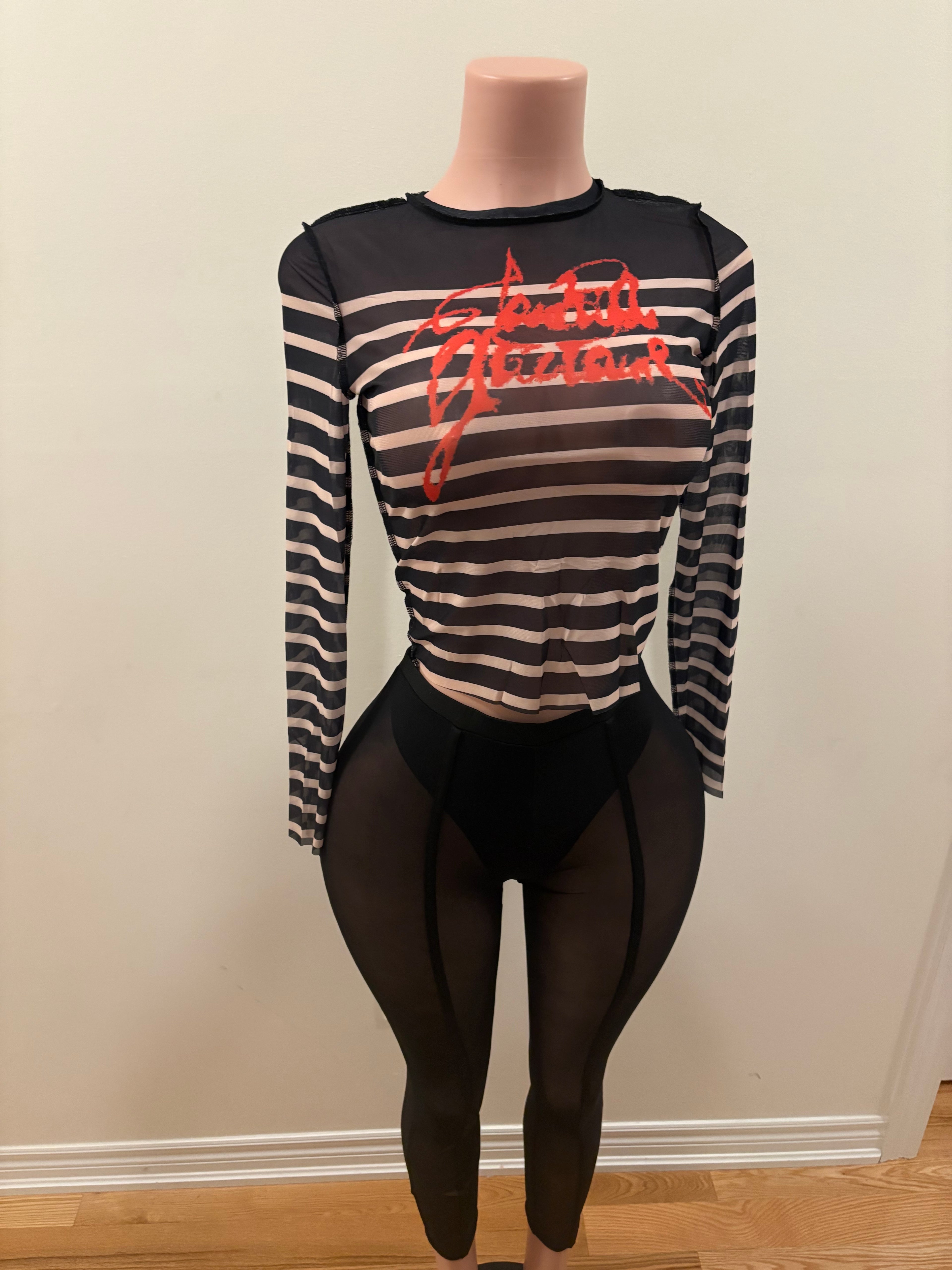 Striped Mesh Two-Piece Set