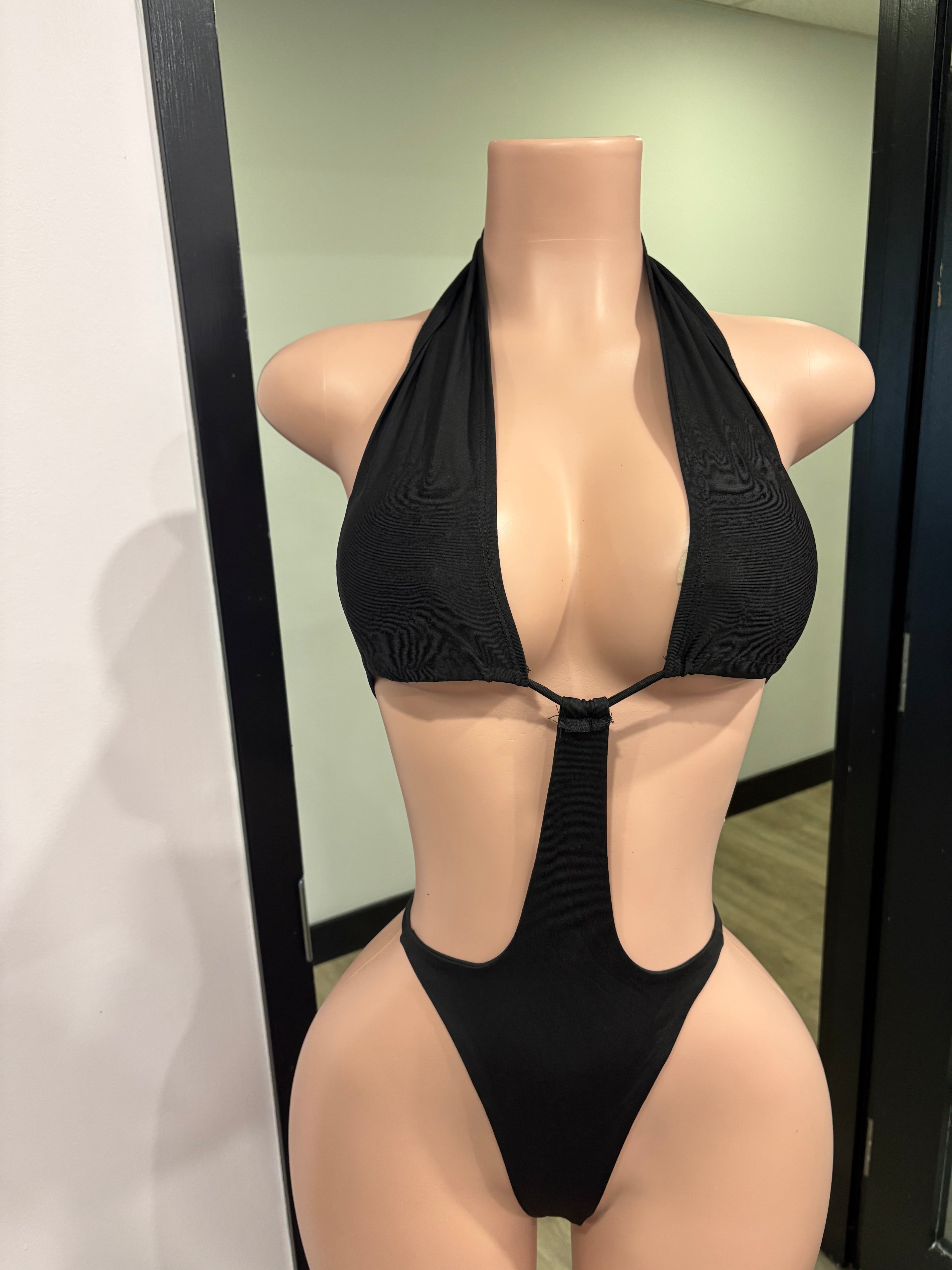 Black Halter Monokini Swimsuit