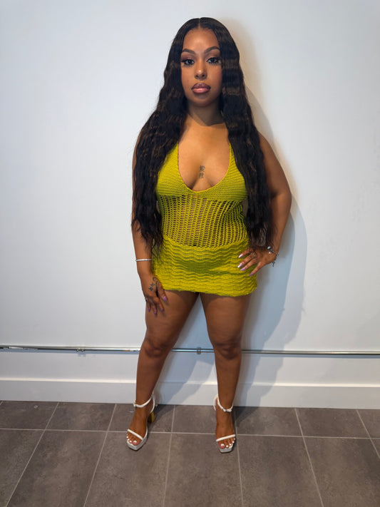Lime Heat Crochet Cover-Up Dress 💚
