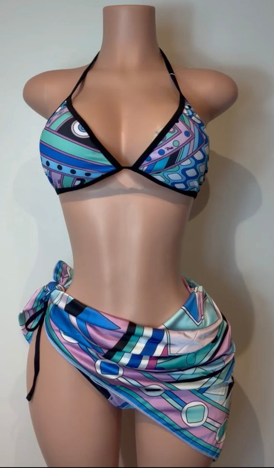 Santorini Swirl 3-Piece Bikini Set