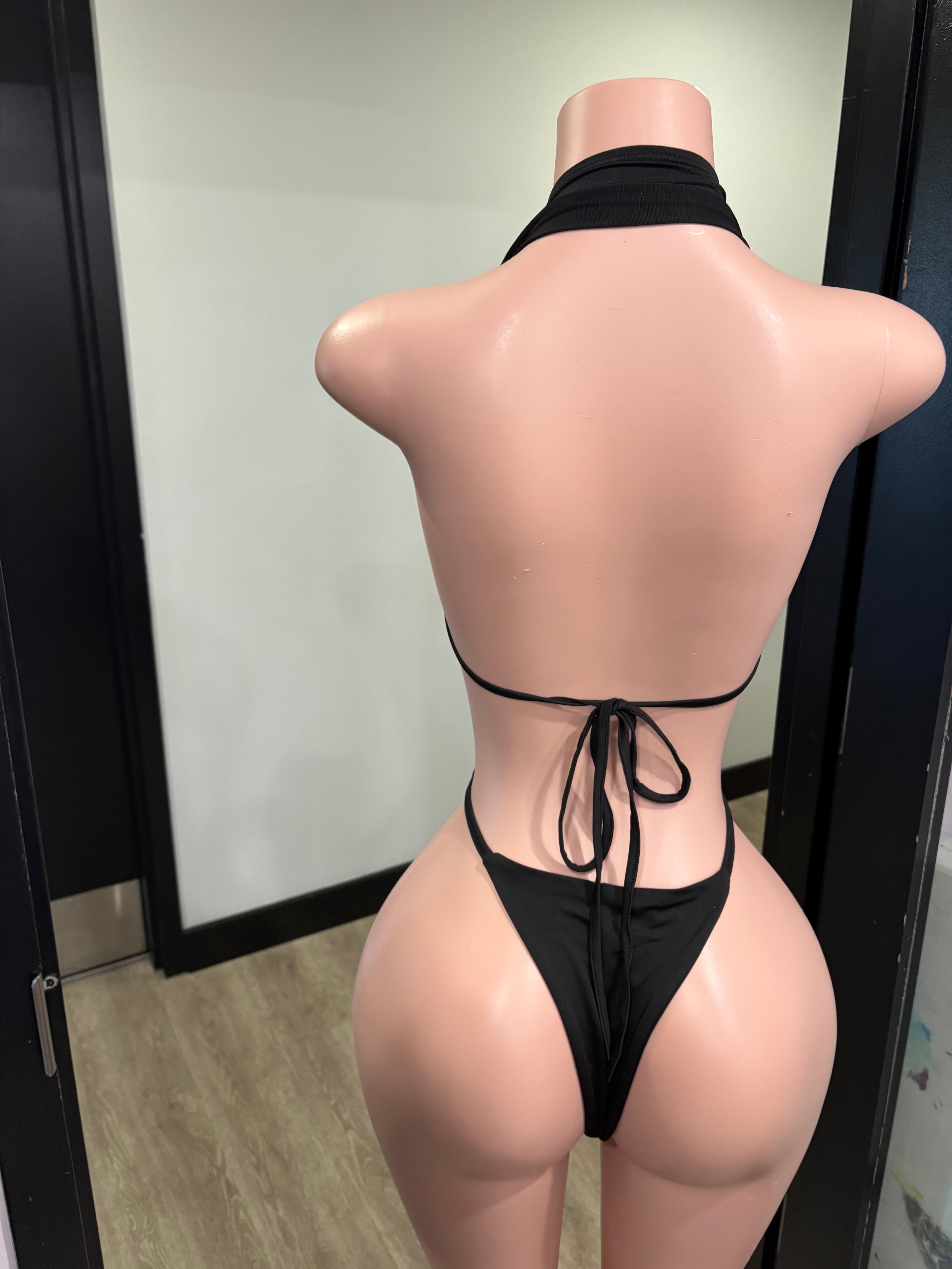 Black Halter Monokini Swimsuit