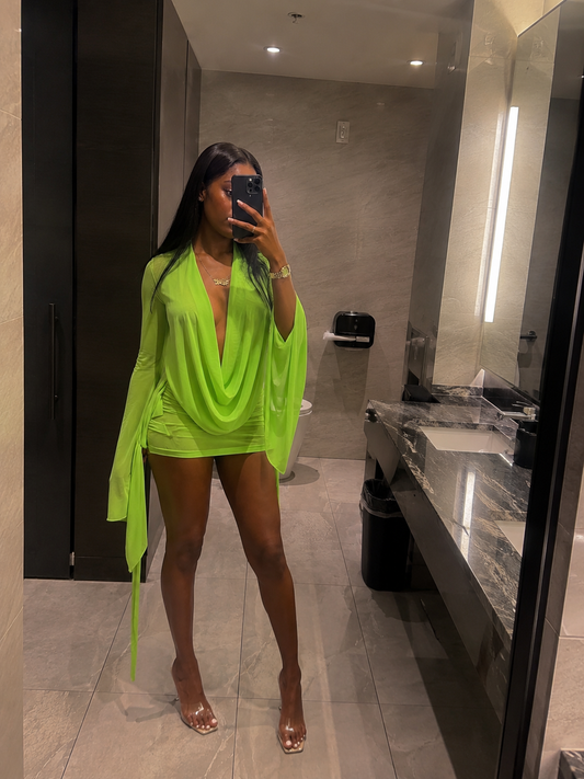Neon Glow Drape Mini Dress