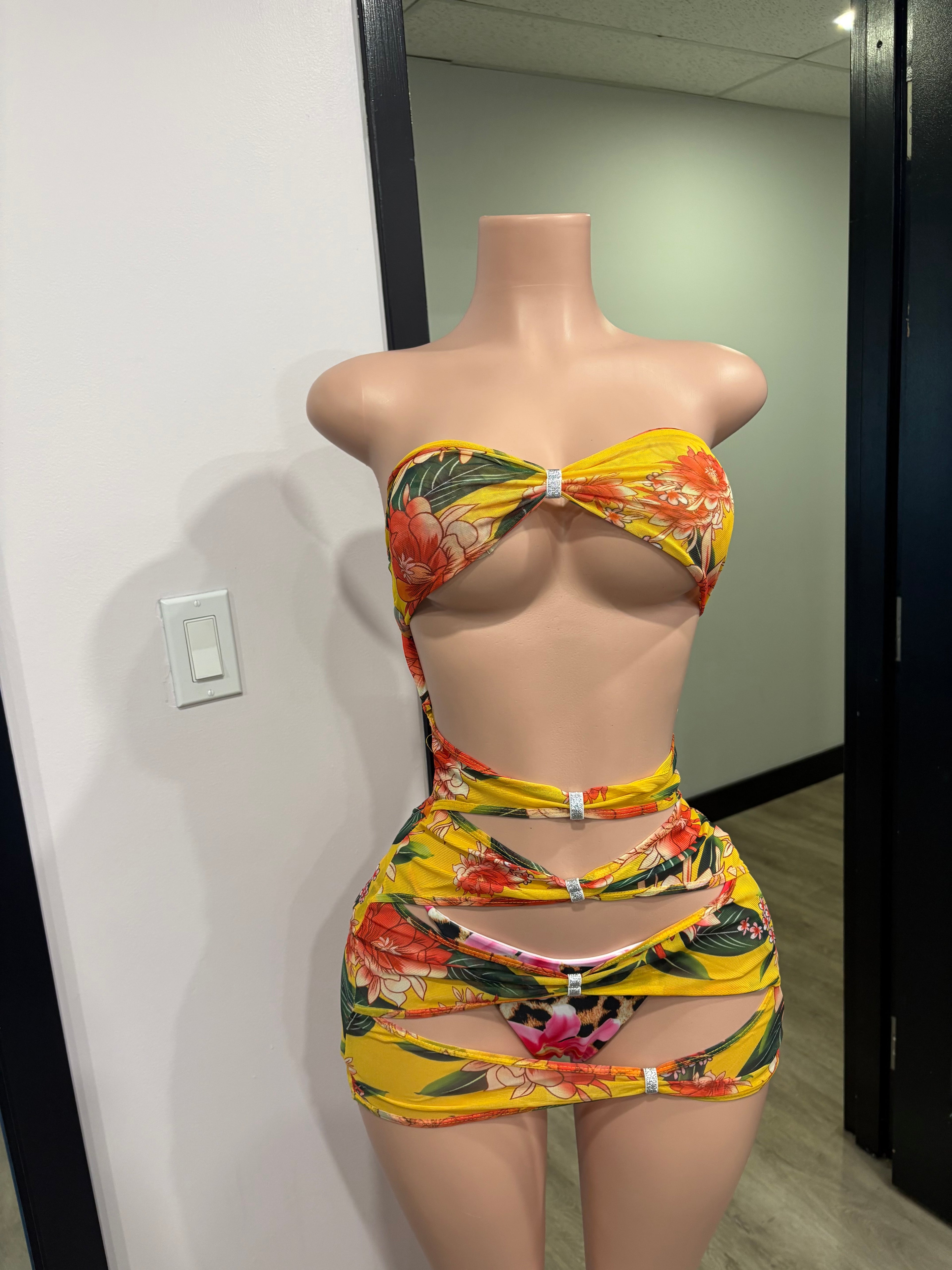 Yellow Floral Cut-Out Dress