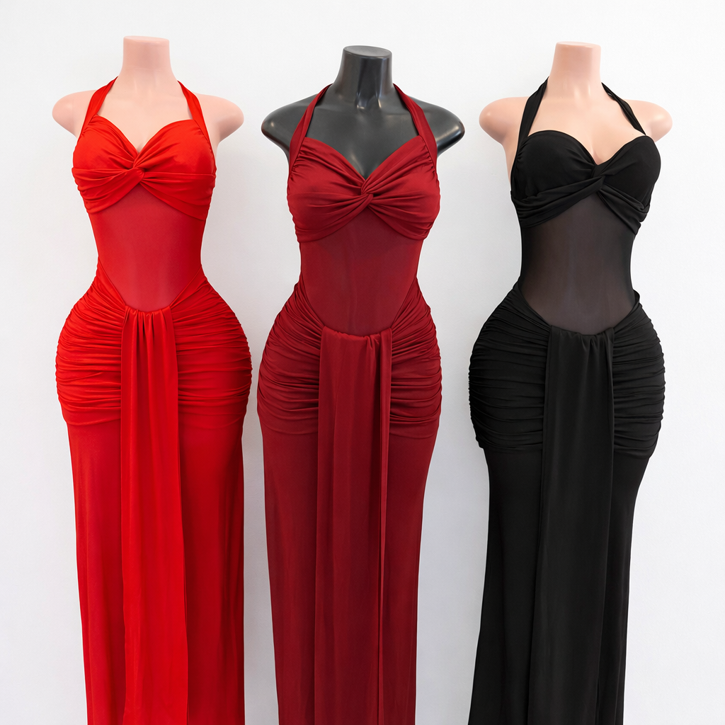 Twist Front Mesh Maxi Dress