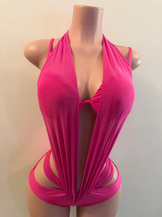 Ivory Luxe Mesh Monokini Pink