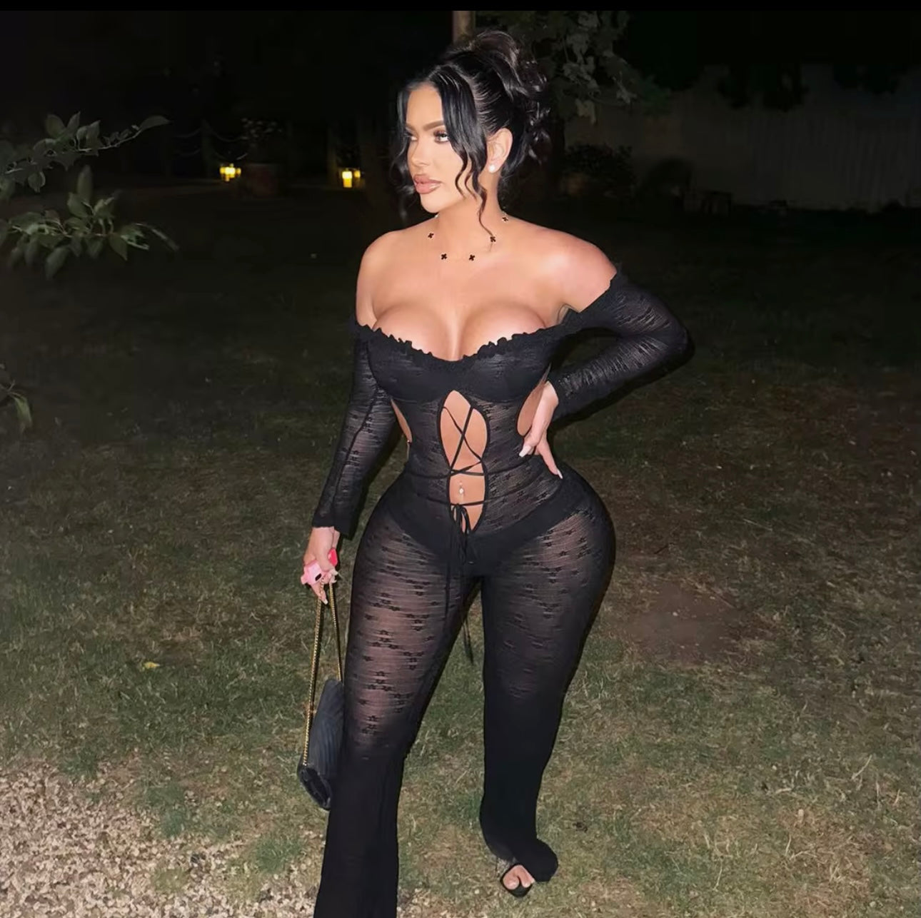 Sheer Lace-Up Jumpsuit