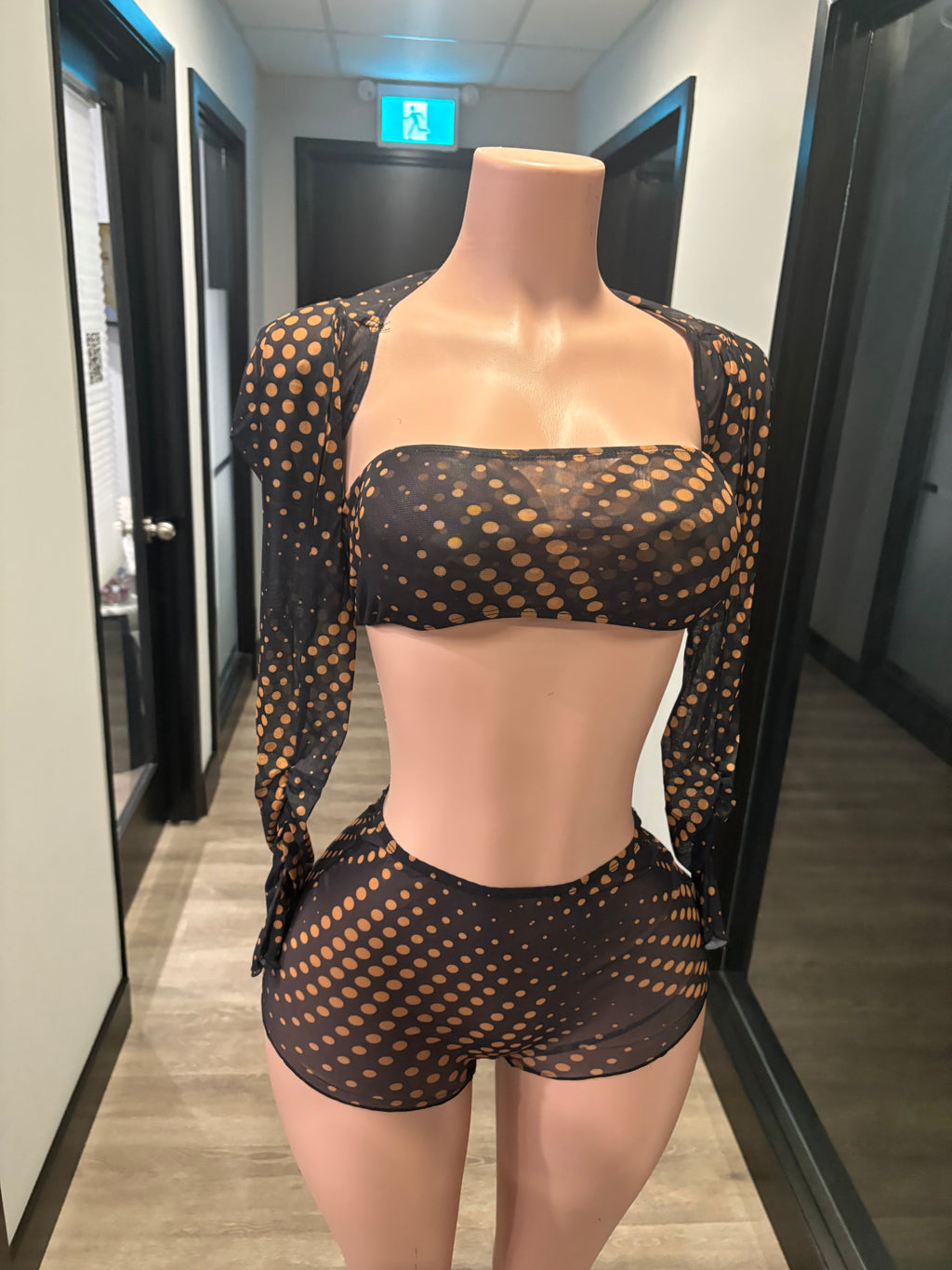 Black Mesh Polka Dot Set