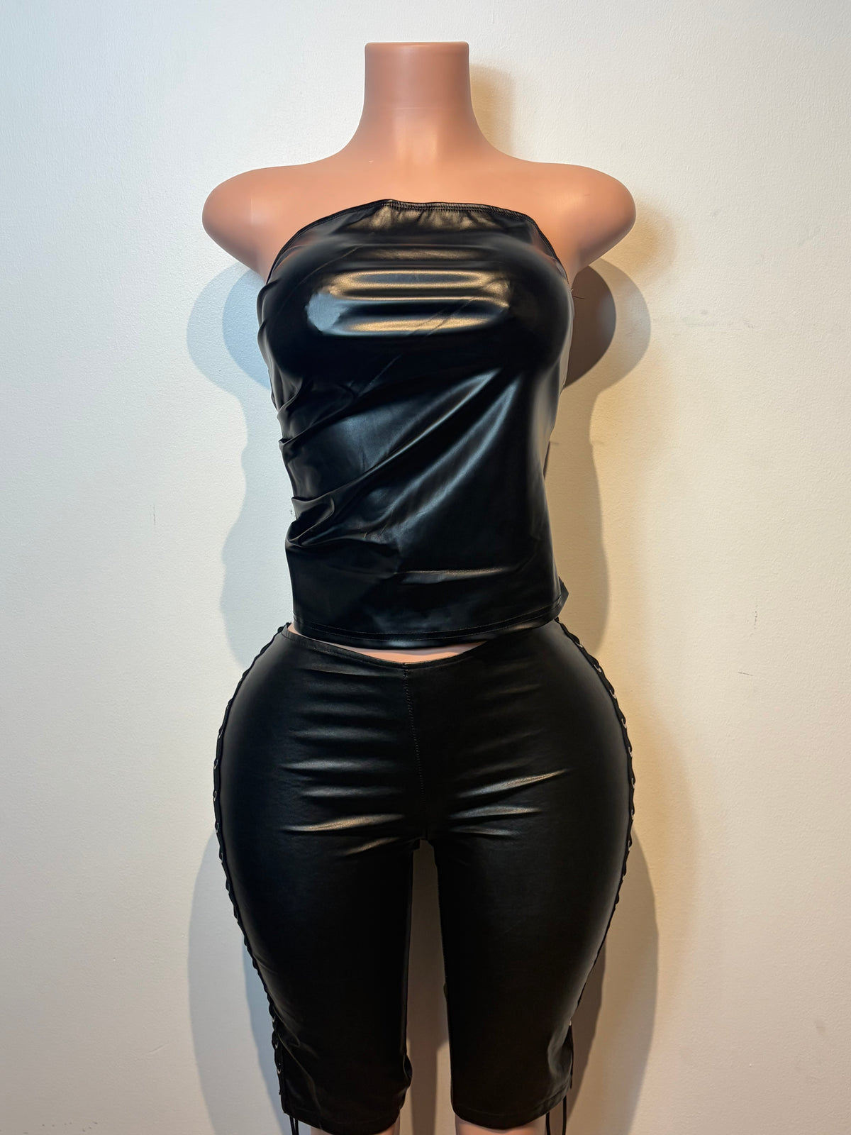 After Dark Faux Leather Capri Set