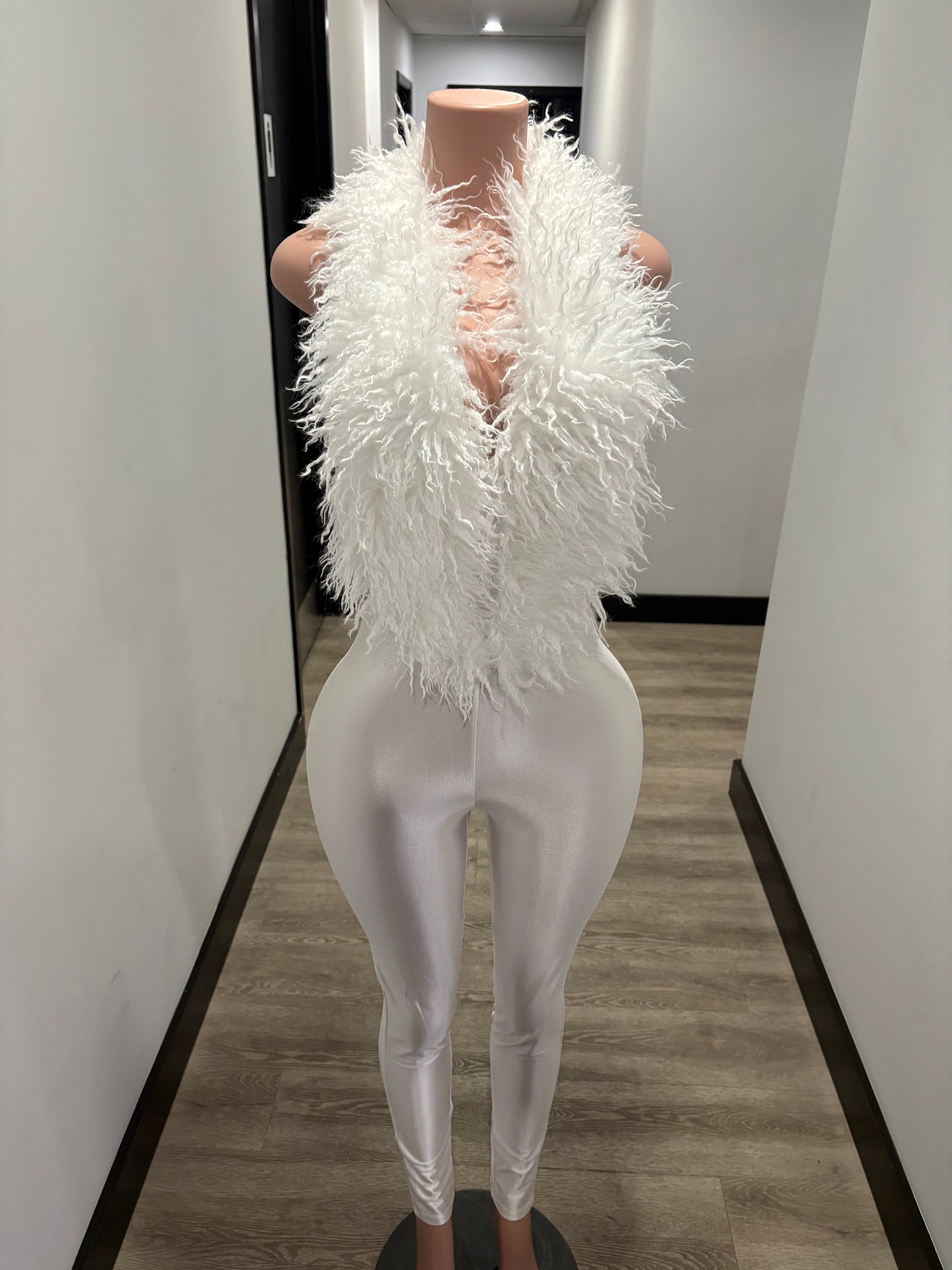 White Feather Deep-Plunge Jumpsuit