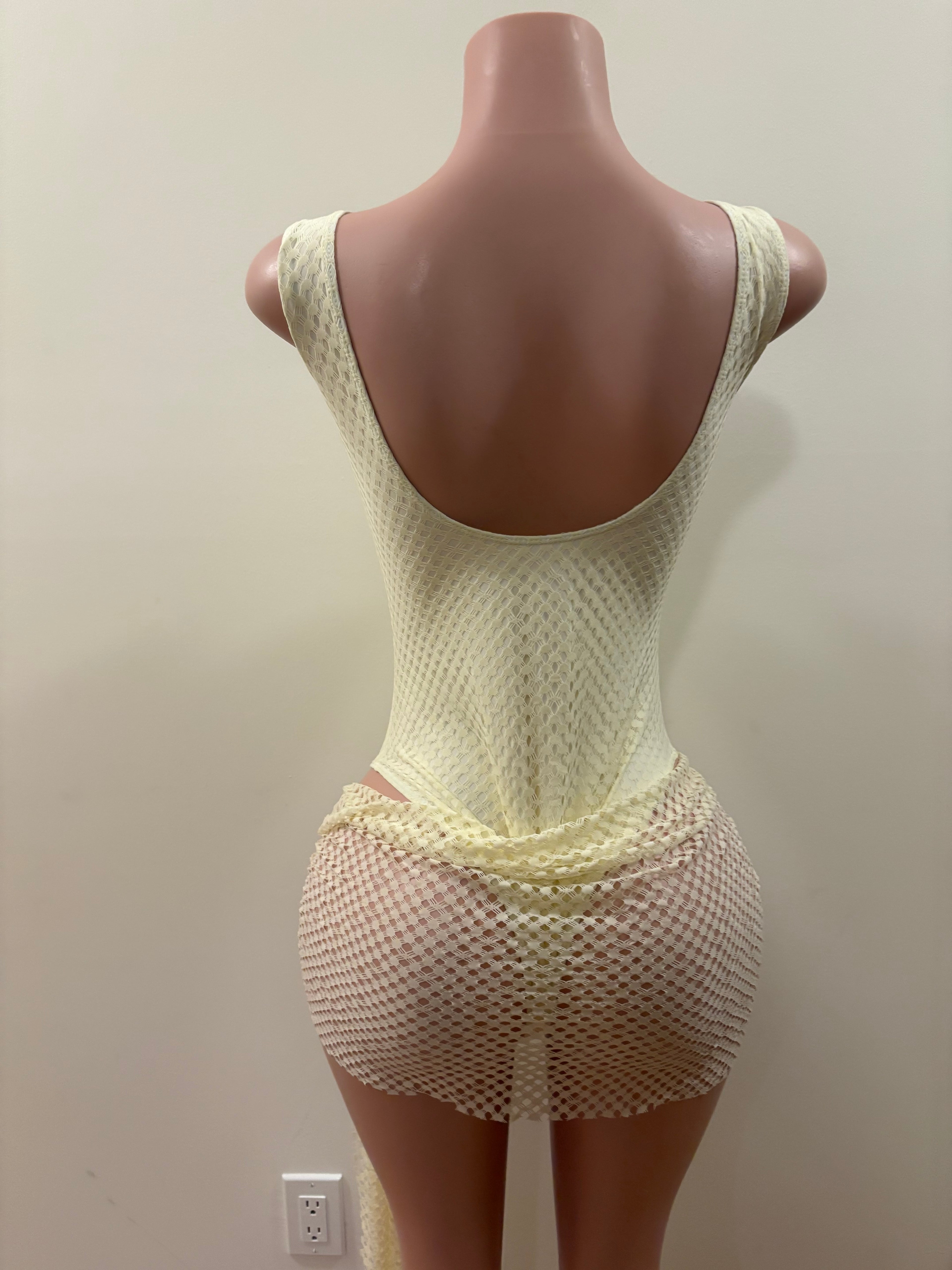 Ivory Mesh Cut-Out Swimsuit