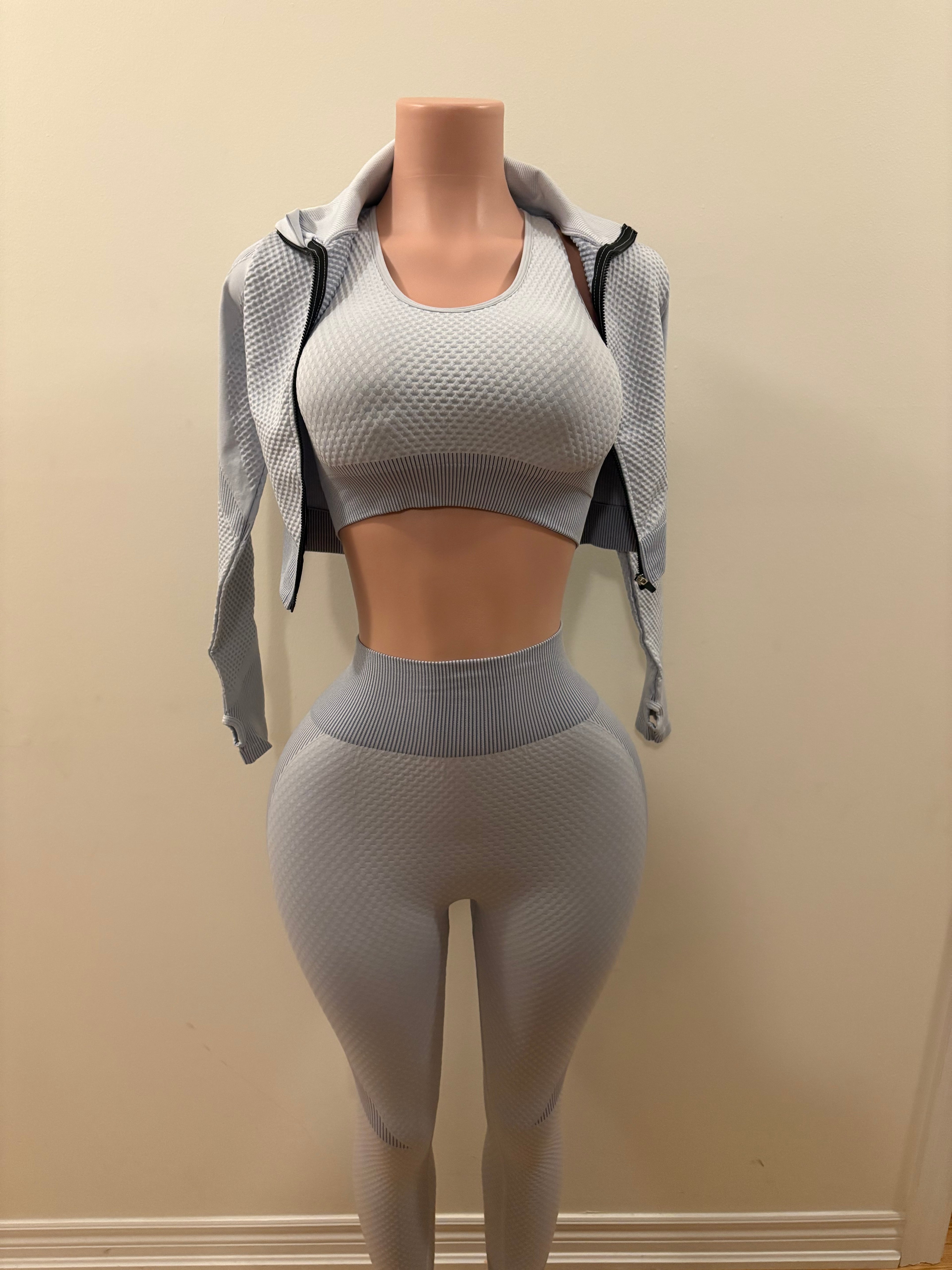 Textured 3-Piece Active Set – Grey