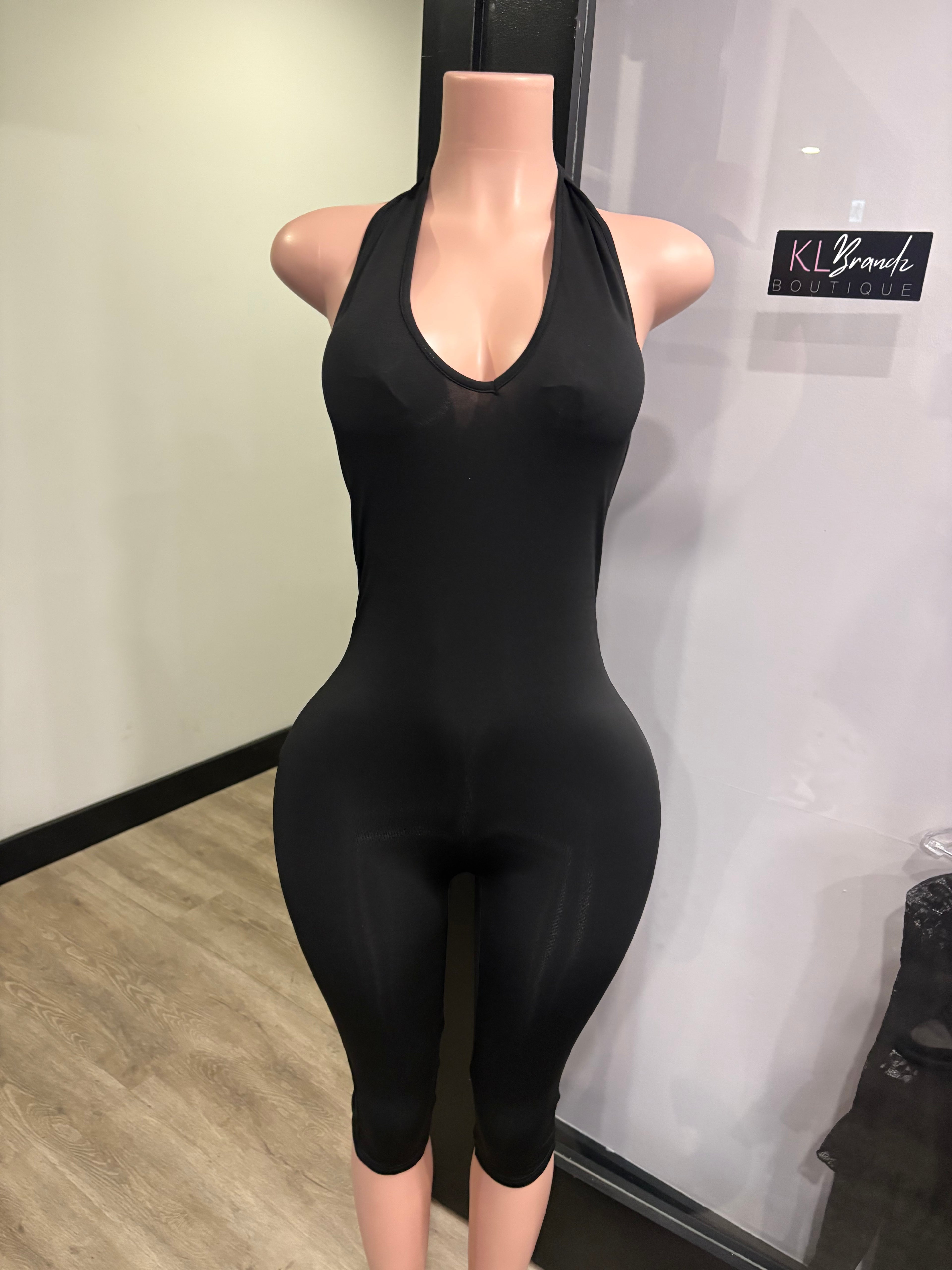 Midnight Moves Jumpsuit (Black Halter)