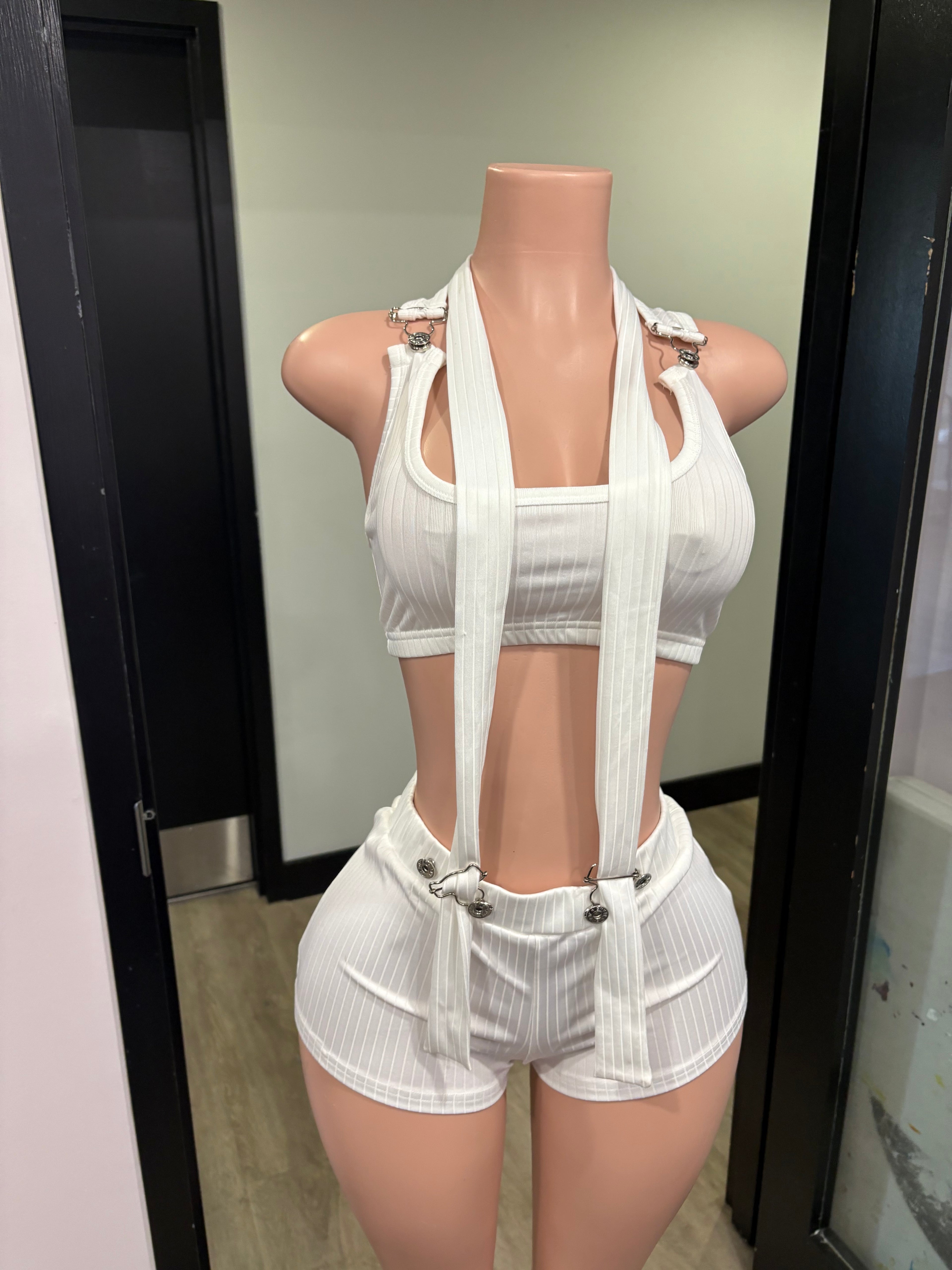 White Pinstripe 2-Piece Set