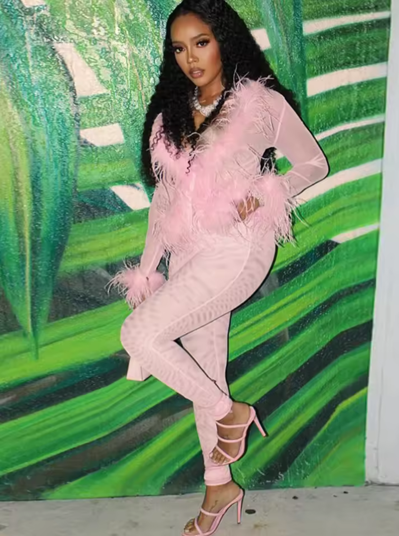 Feather Me Down Two piece (PINK)