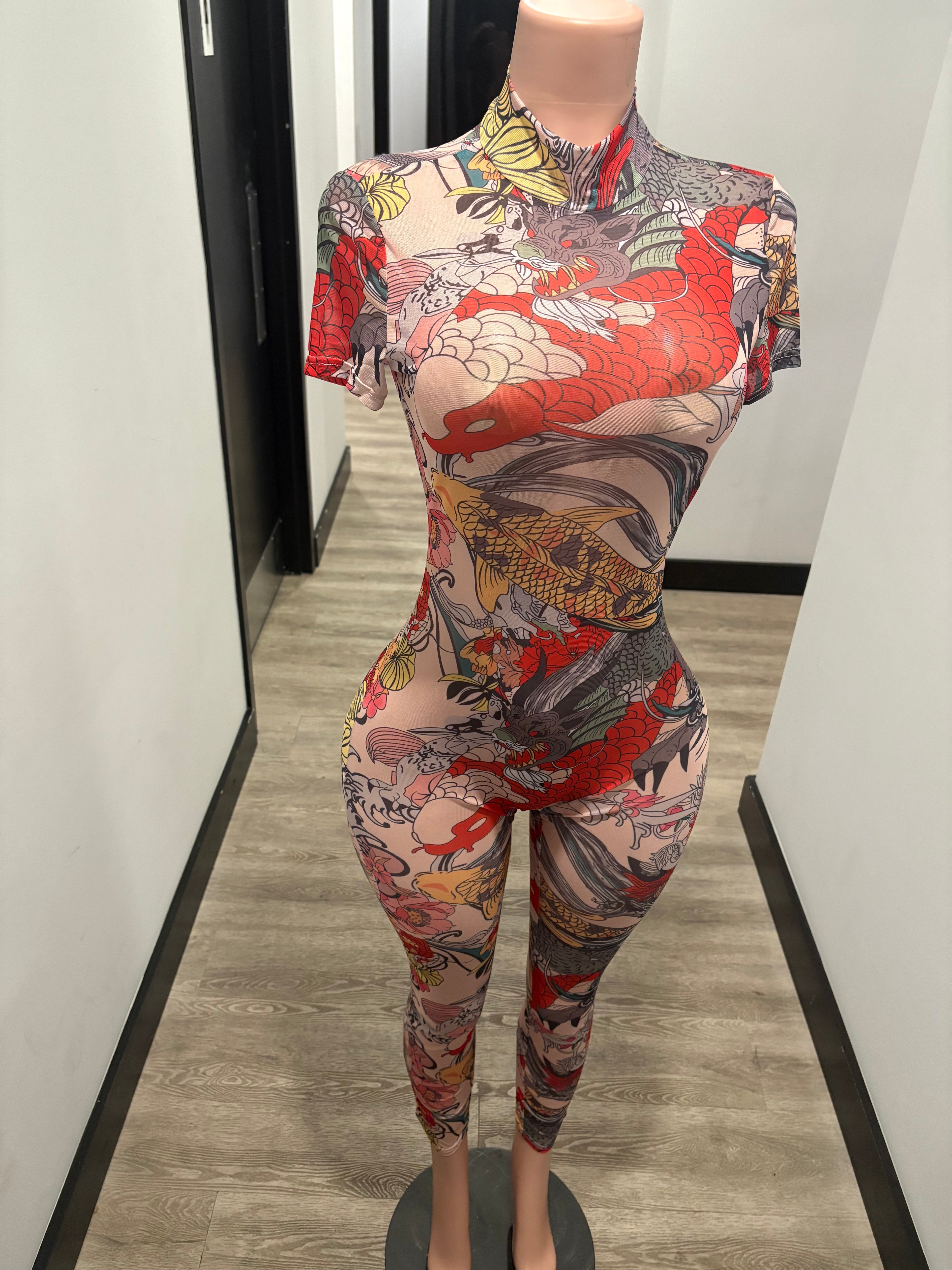 Tattoo Body Mesh Jumpsuit