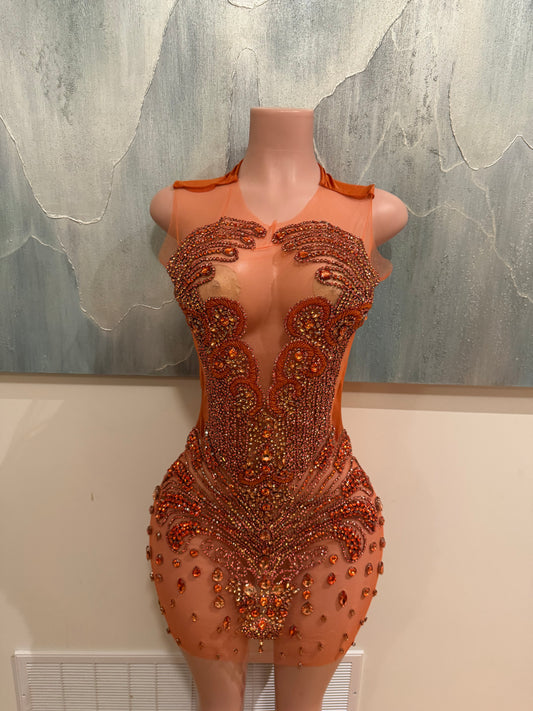 Copper Goddess Rhinestone Dress