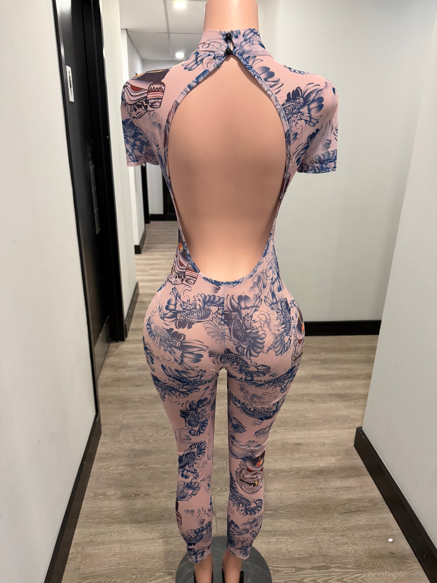 Pink Dragon Print Body Suit Set