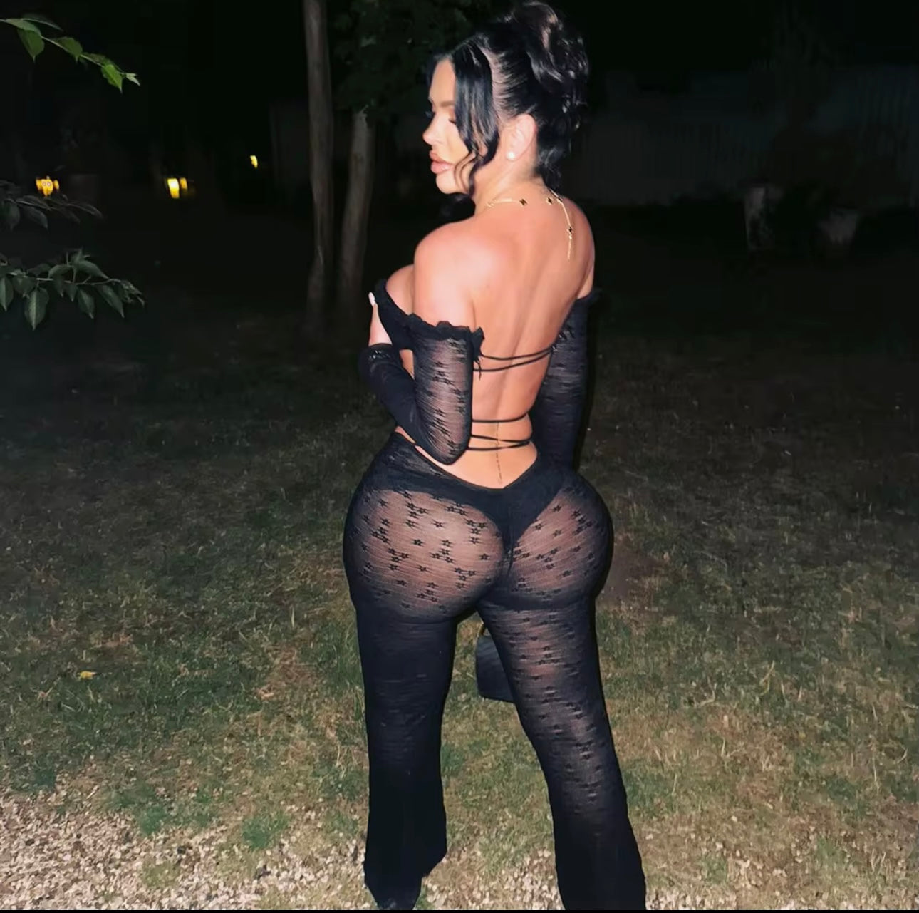 Sheer Lace-Up Jumpsuit