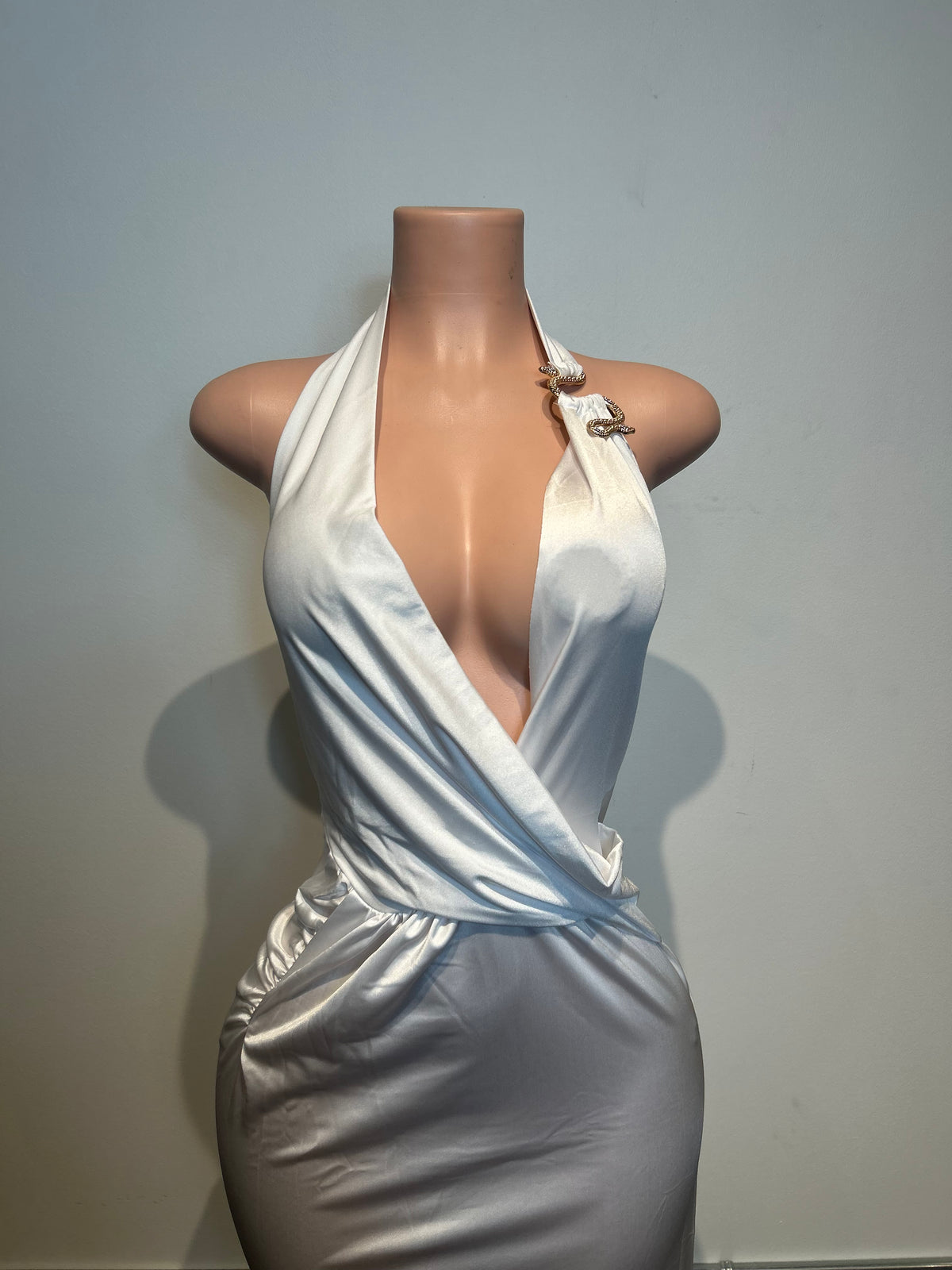 Satin Chain Halter Draped Dress