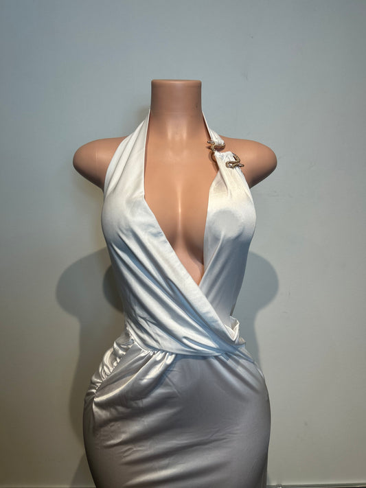 Satin Chain Halter Draped Dress