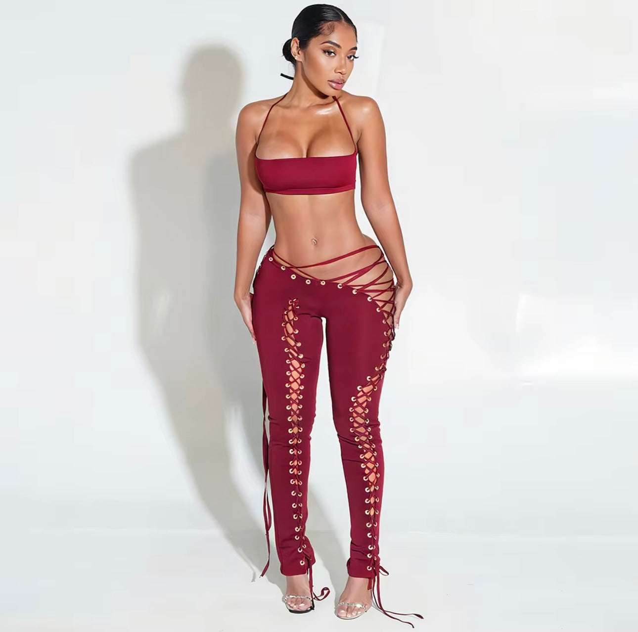 Red Lace-Up Two Piece Set