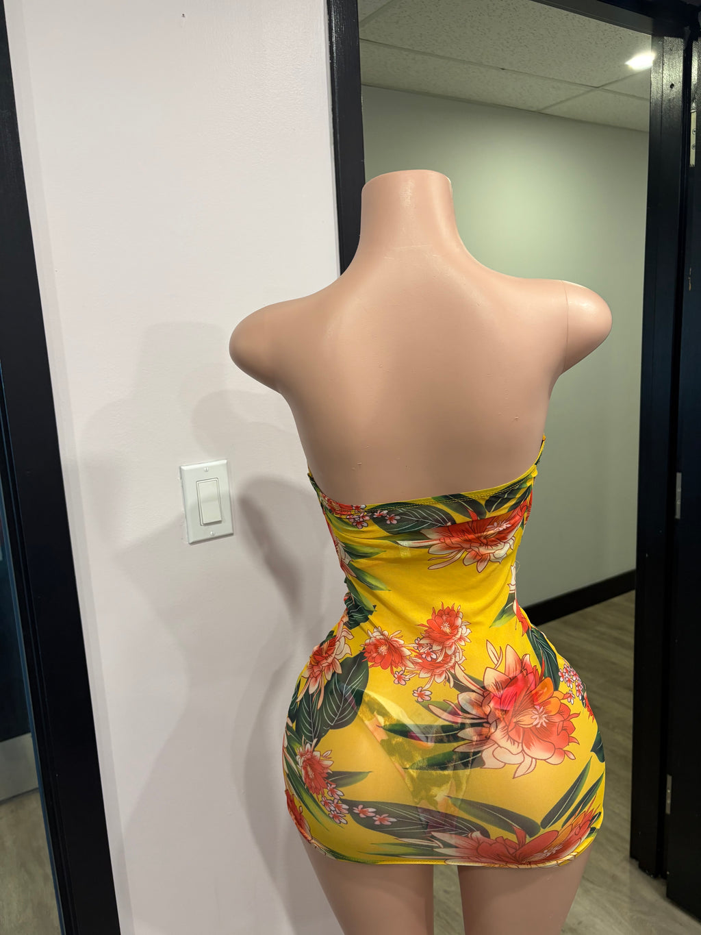 Yellow Floral Cut-Out Dress