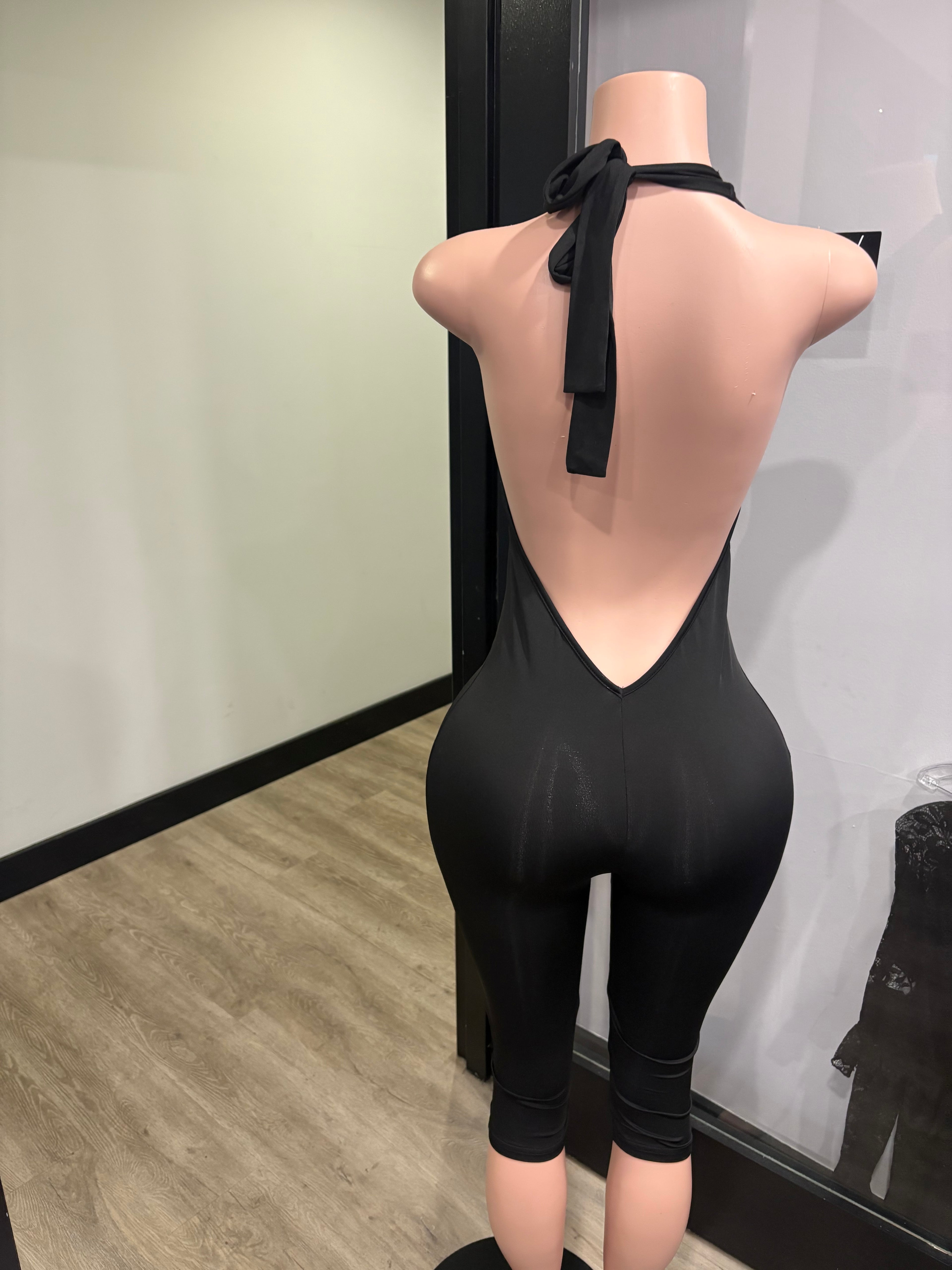 Midnight Moves Jumpsuit (Black Halter)