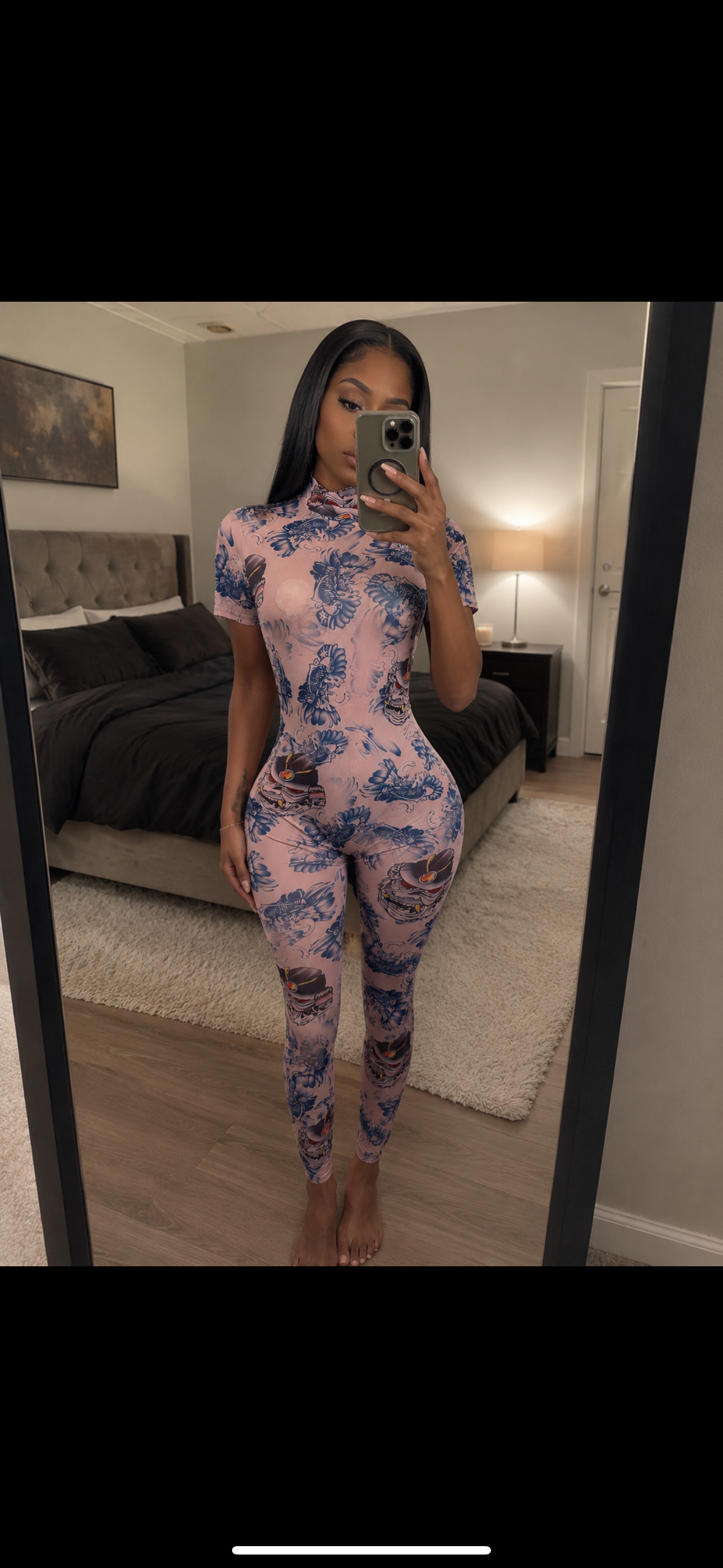 Pink Dragon Print Body Suit Set