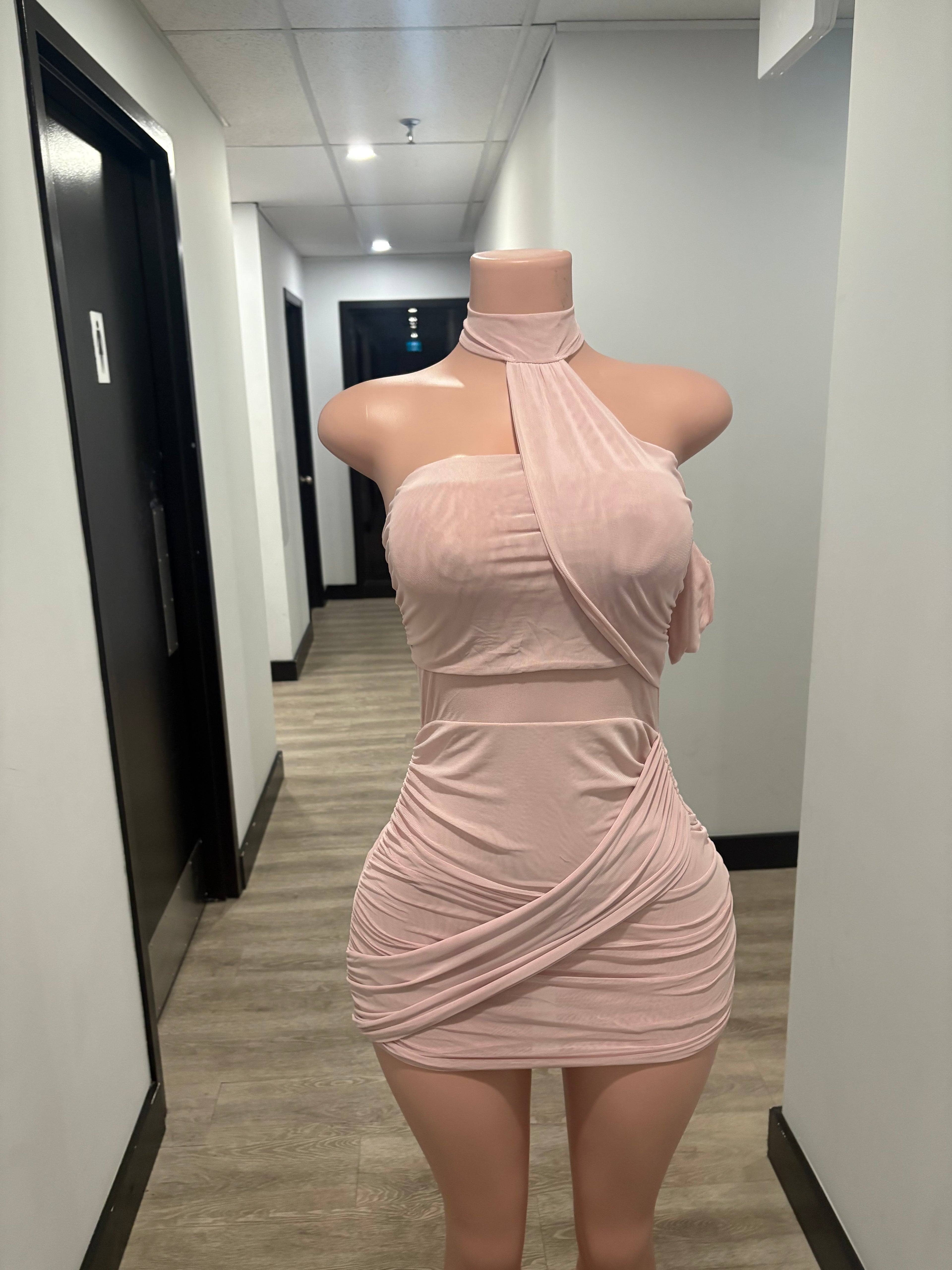 Blush Pink Wrap Mini Dress