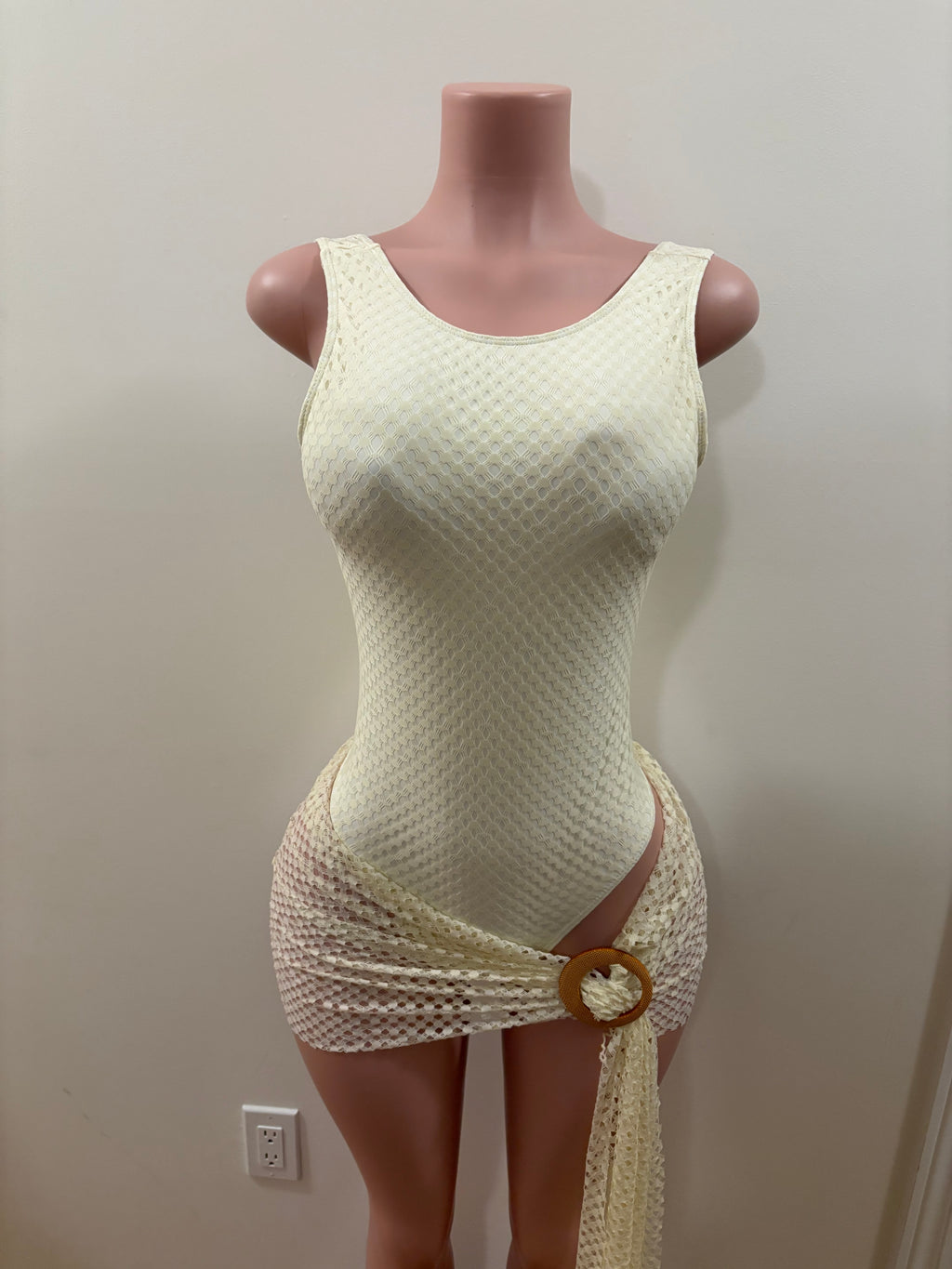 Ivory Mesh Cut-Out Swimsuit