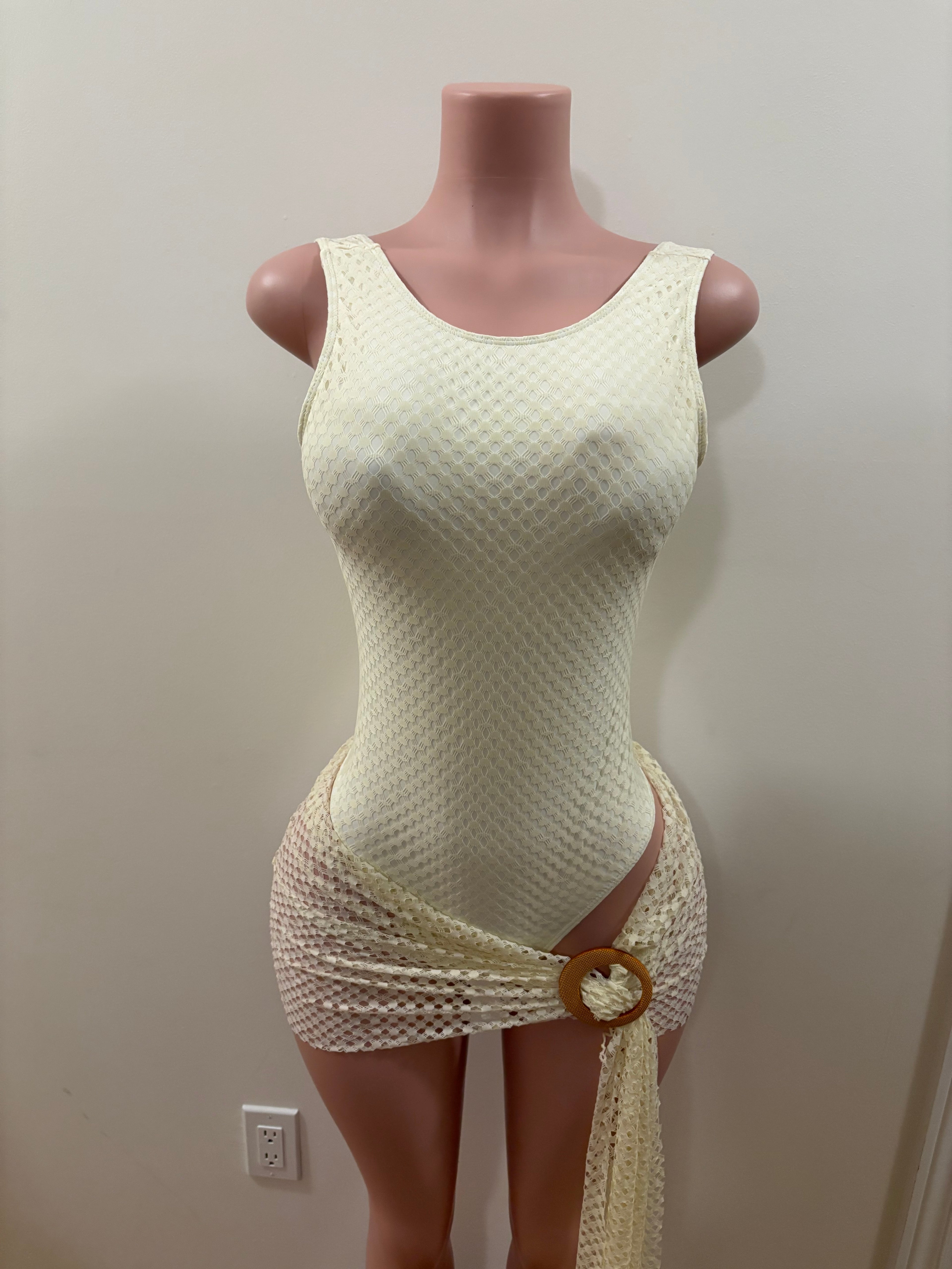 Ivory Mesh Cut-Out Swimsuit
