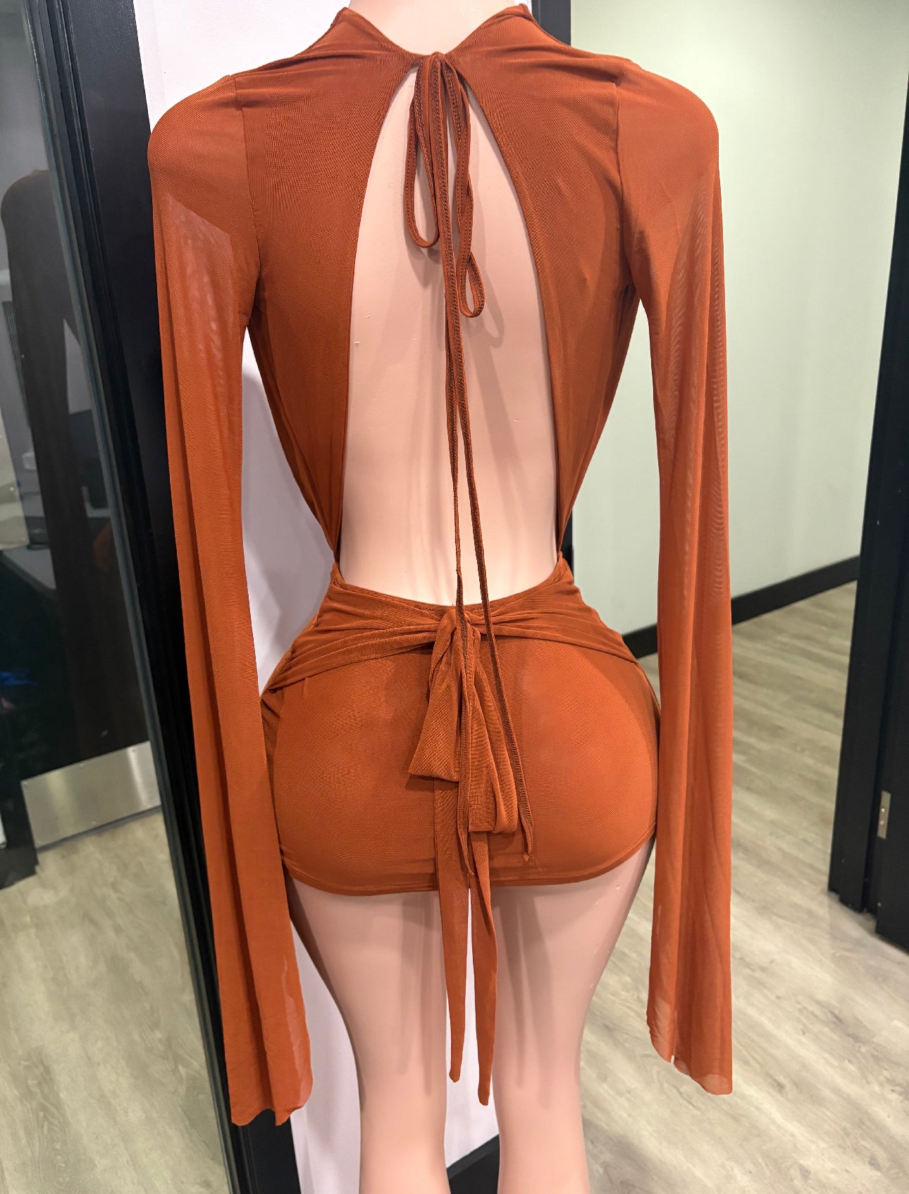 Satin Heat | Rust Drape-Front Backless Mini Dress