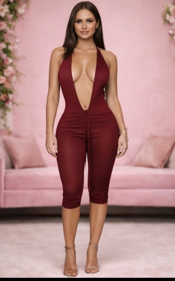 Red Deep Plunge Jumpsuit